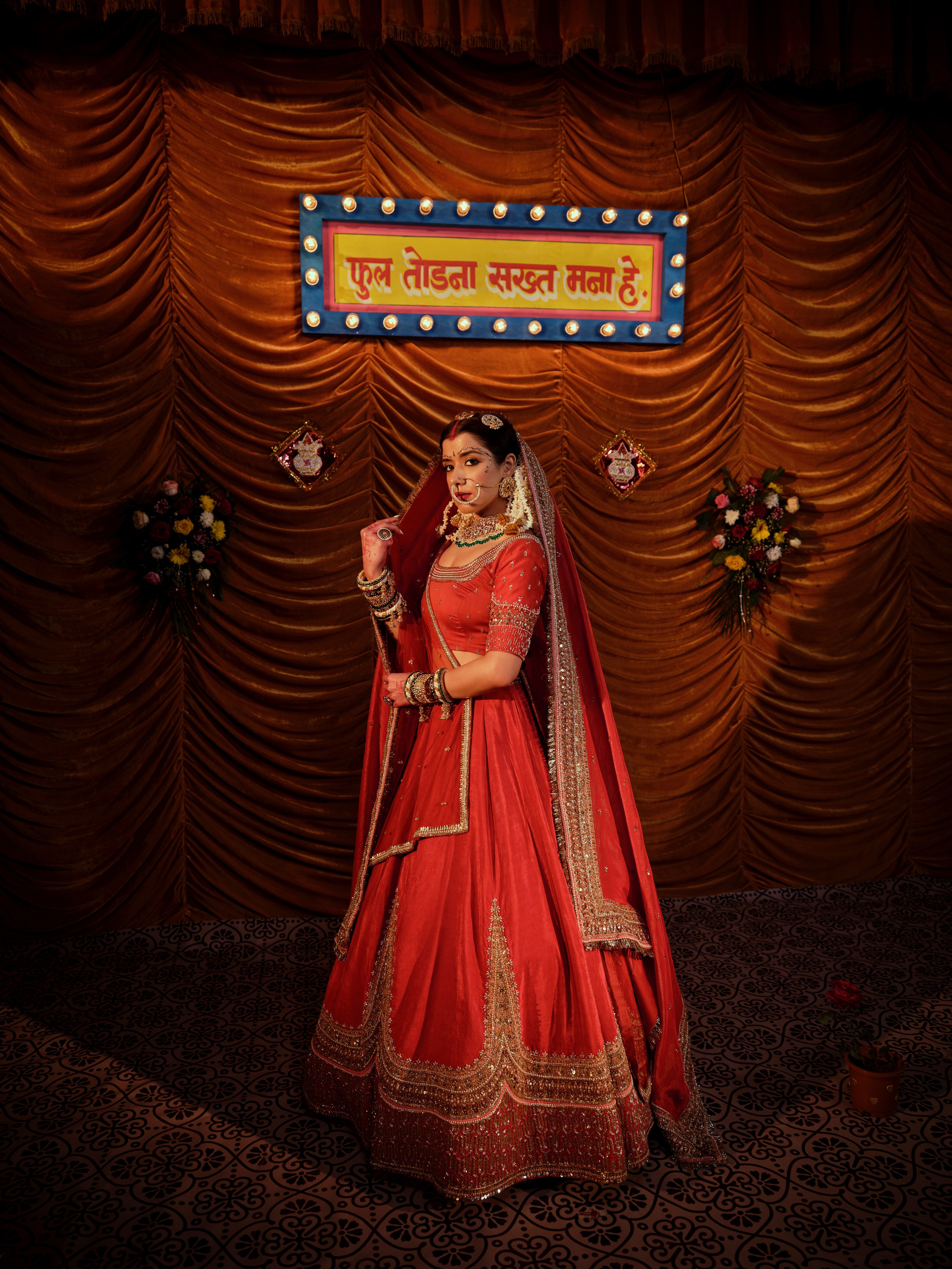 Solid red bridal lehenga with 2 dupttas