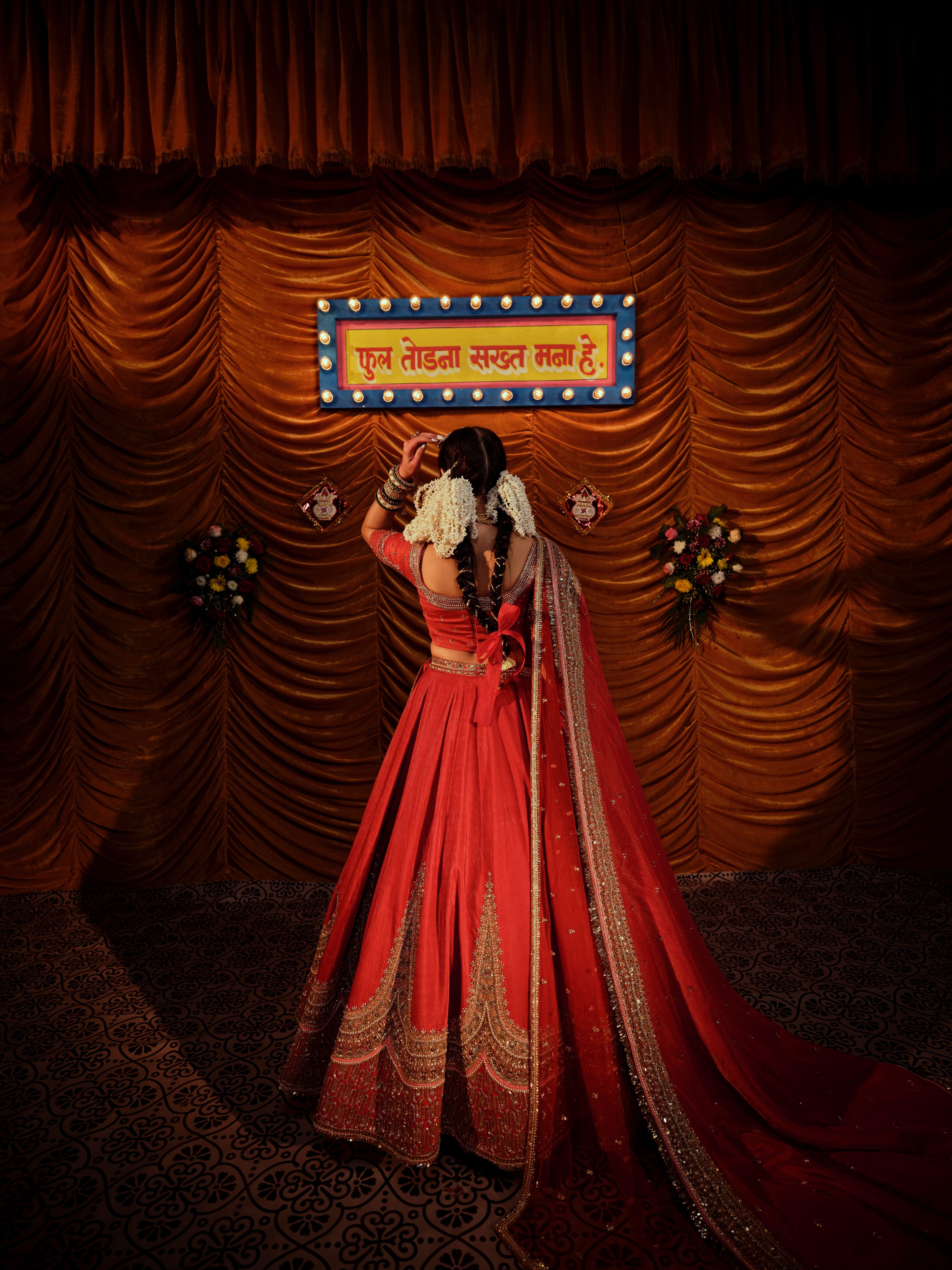 Solid red bridal lehenga with 2 dupttas