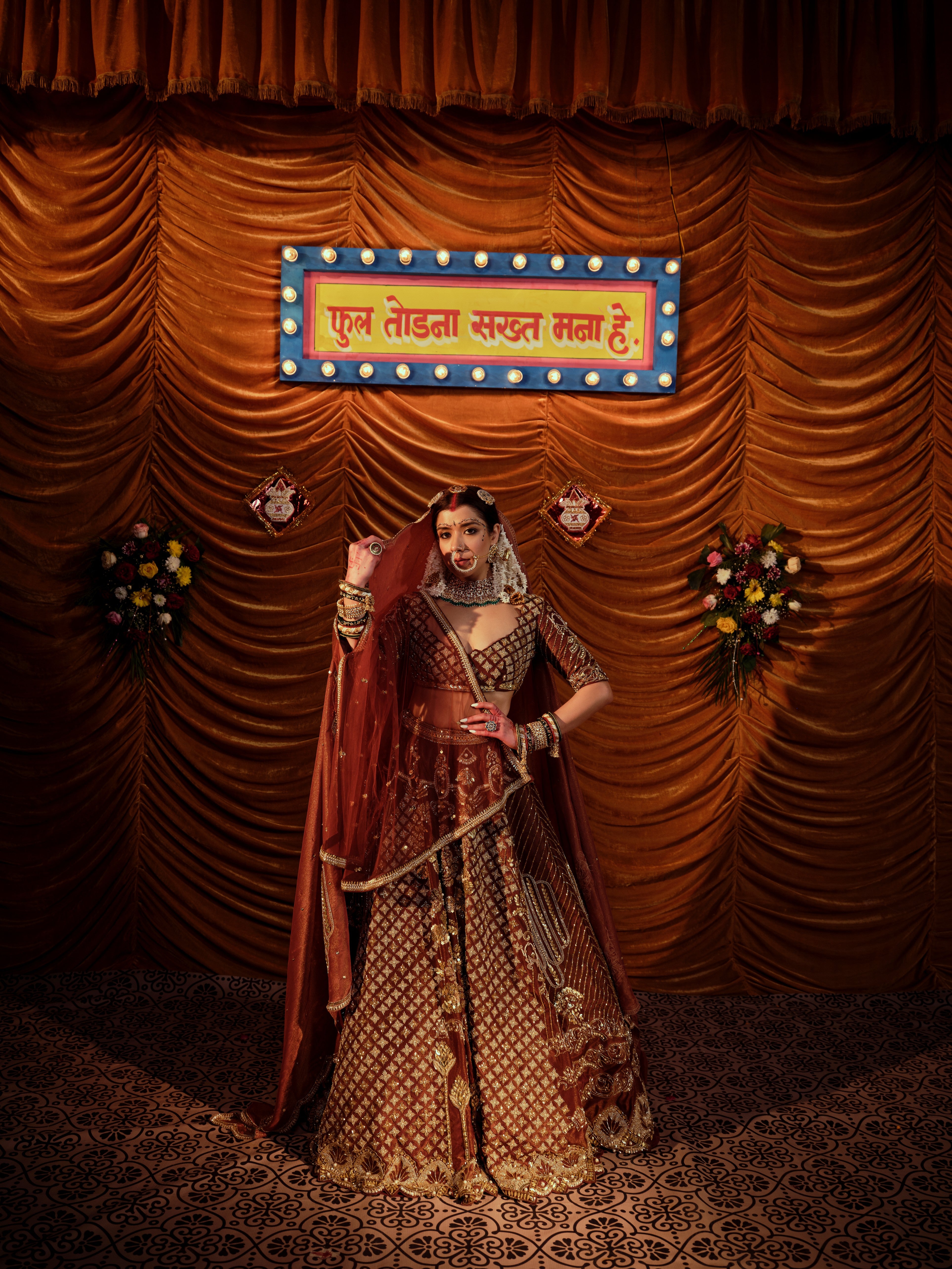 Tawny Brown Gaji 4 piece bridal lehenga set
