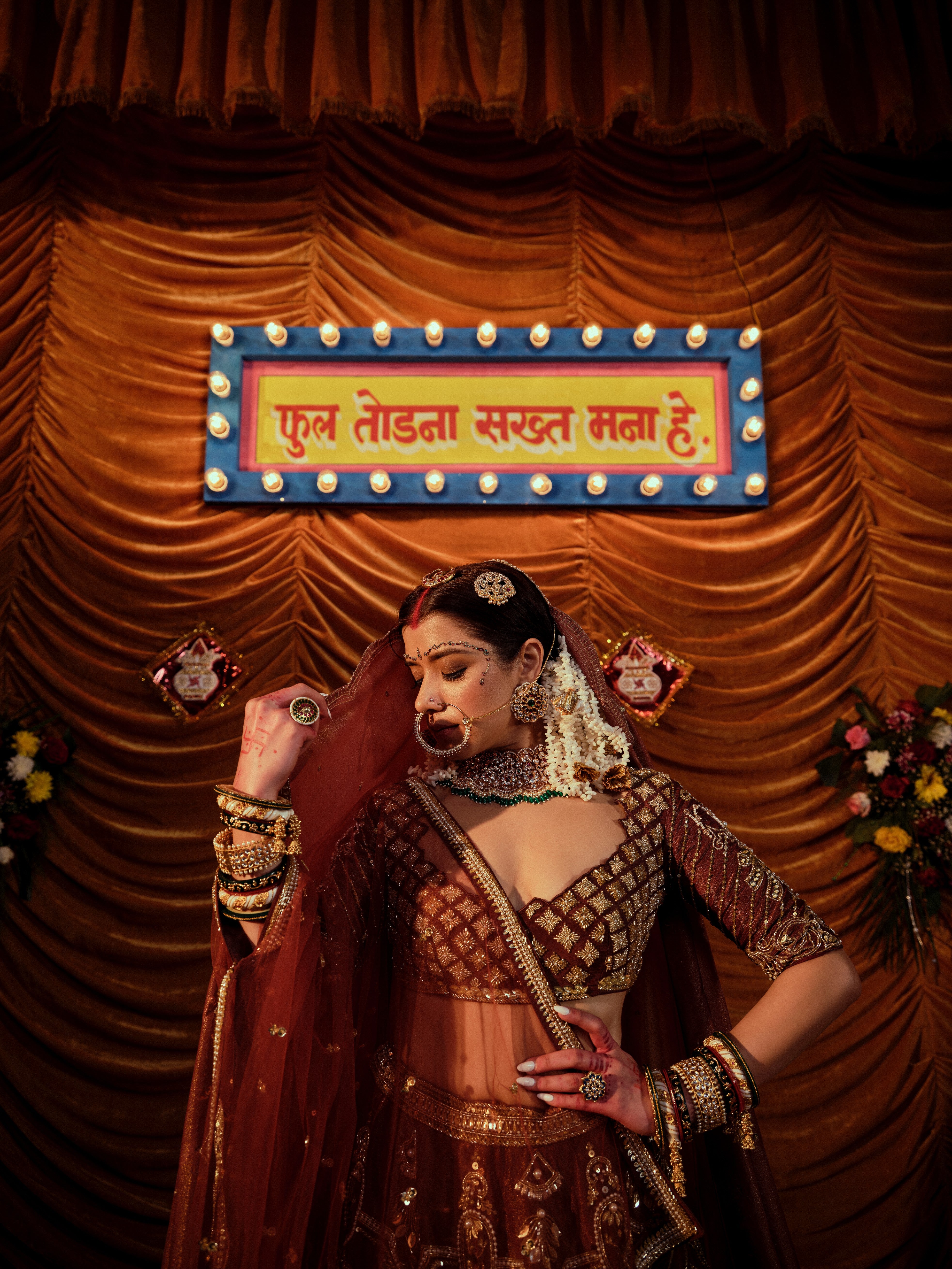 Tawny Brown Gaji 4 piece bridal lehenga set
