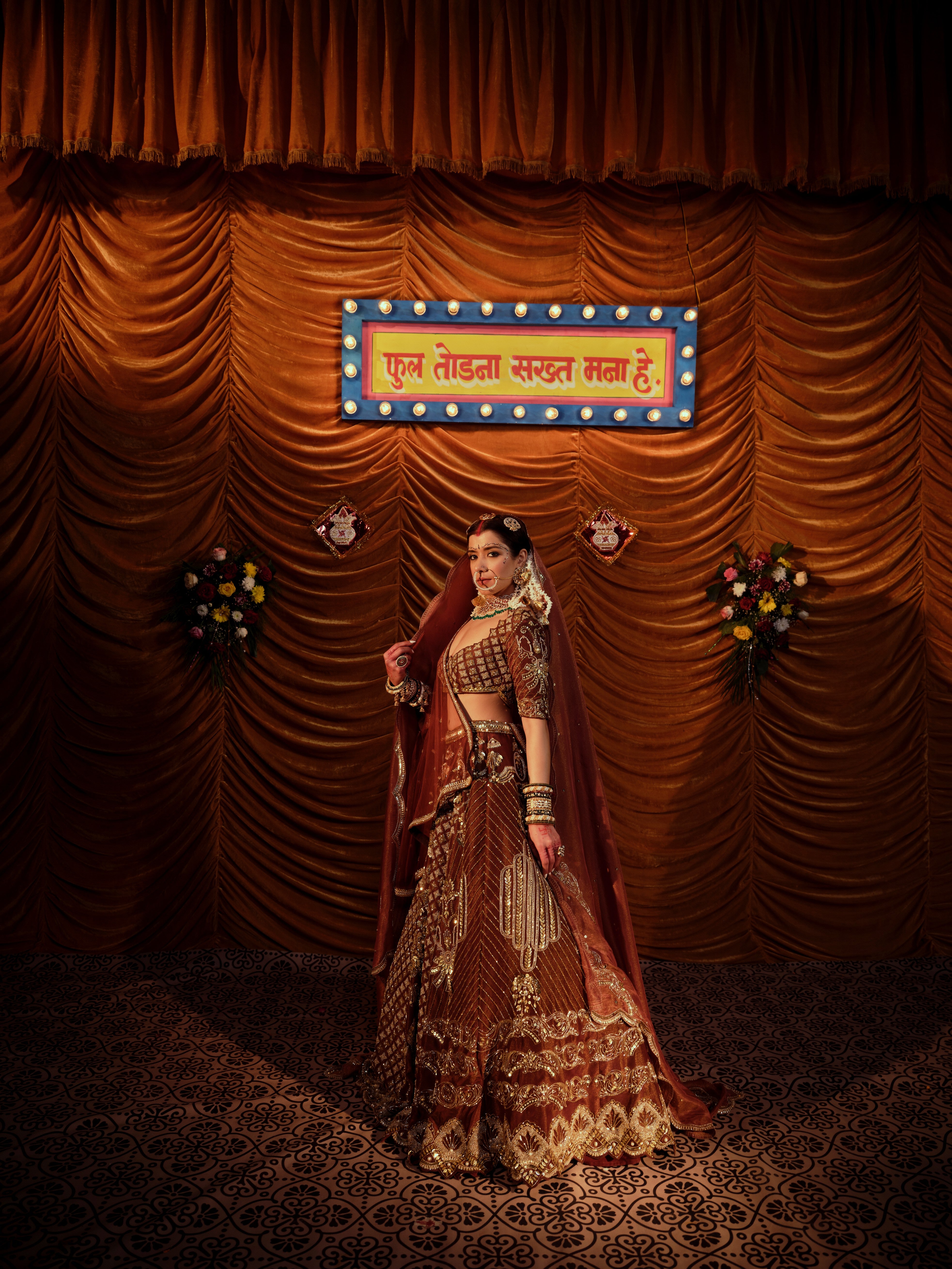 Tawny Brown Gaji 4 piece bridal lehenga set