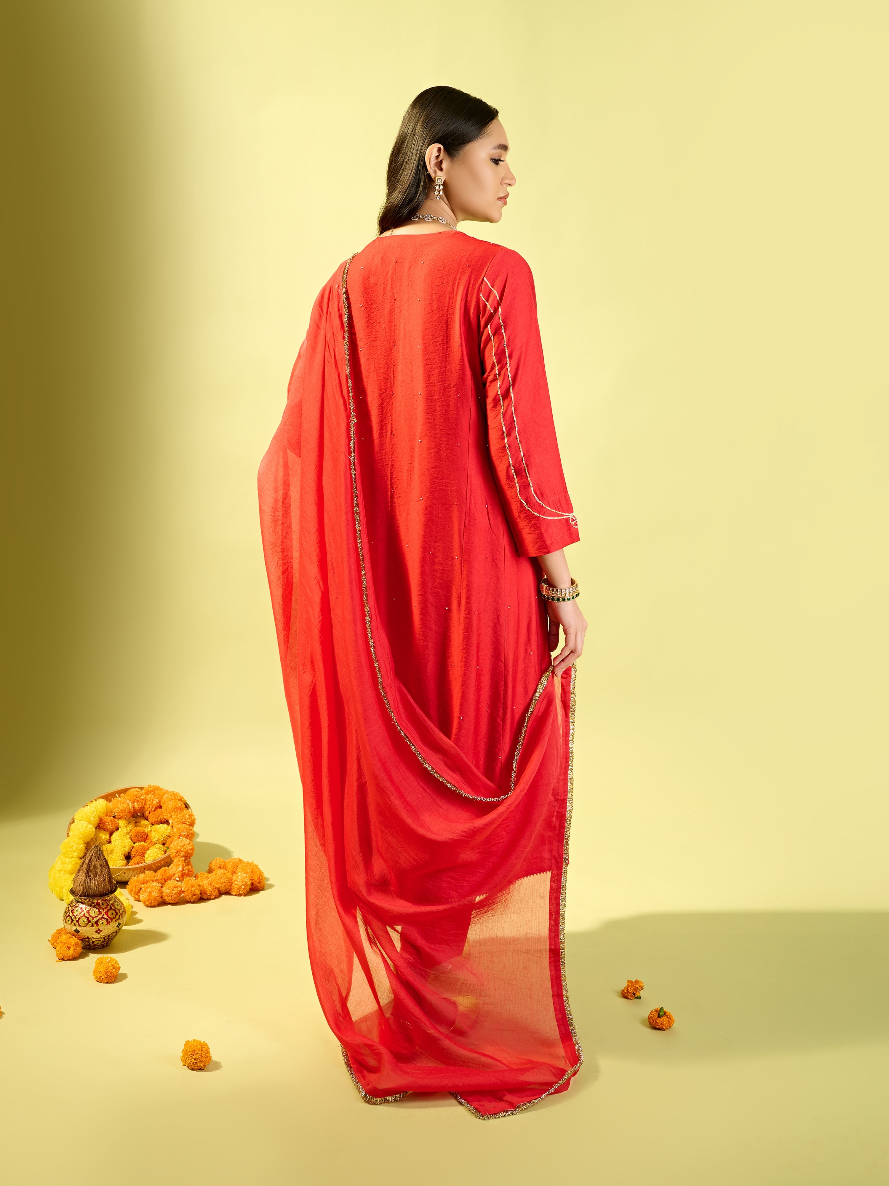Red Kali Kurta Set