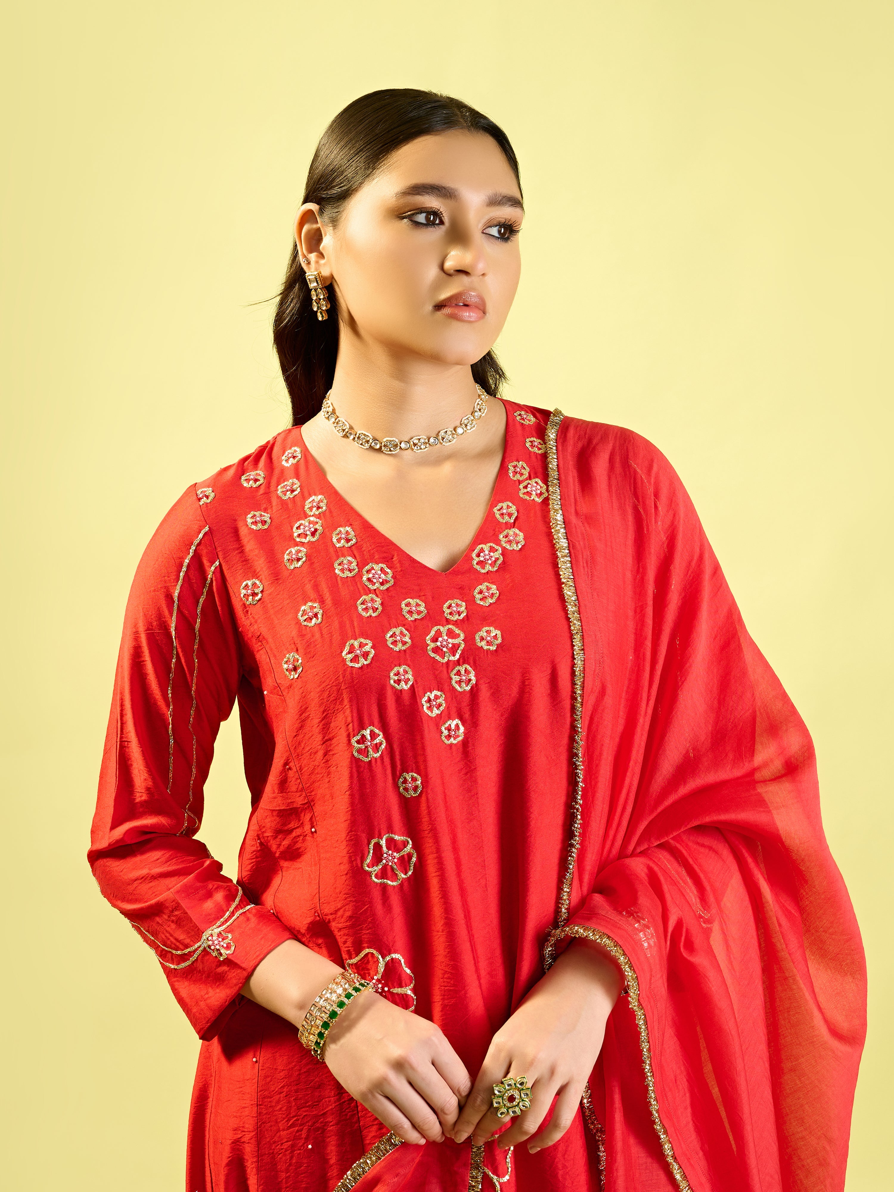 Red Kali Kurta Set