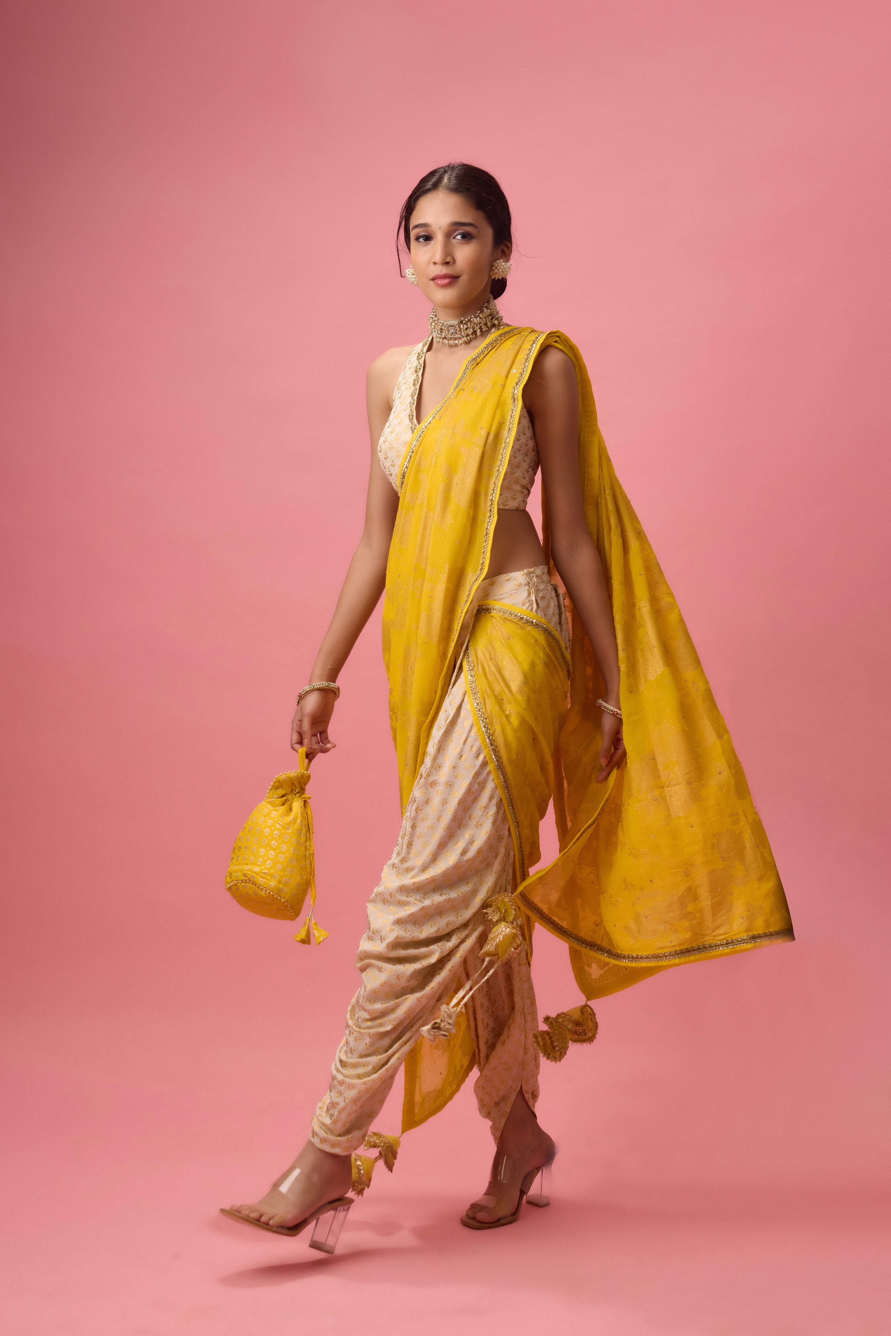 Crepe dhoti saree