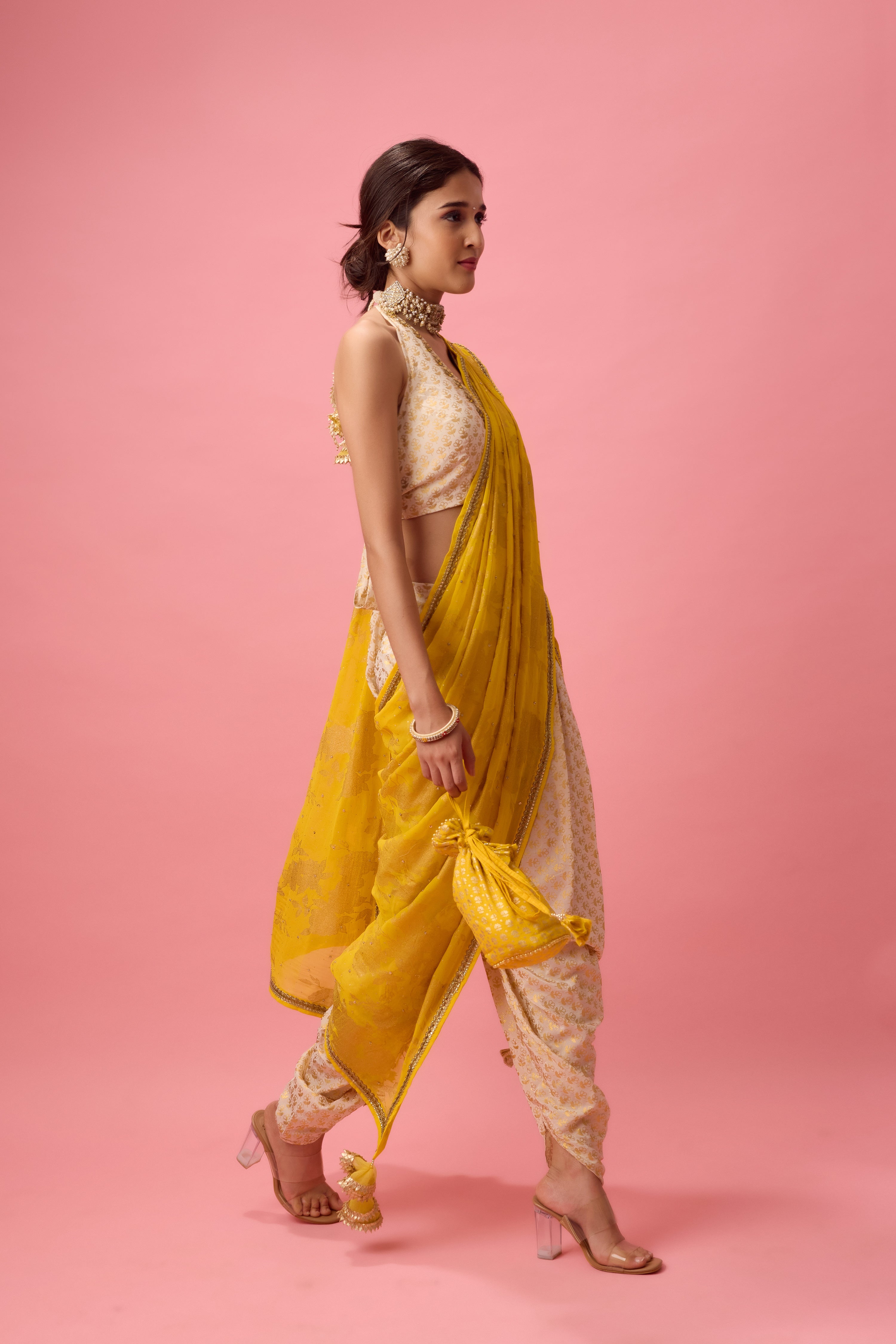 Crepe dhoti saree