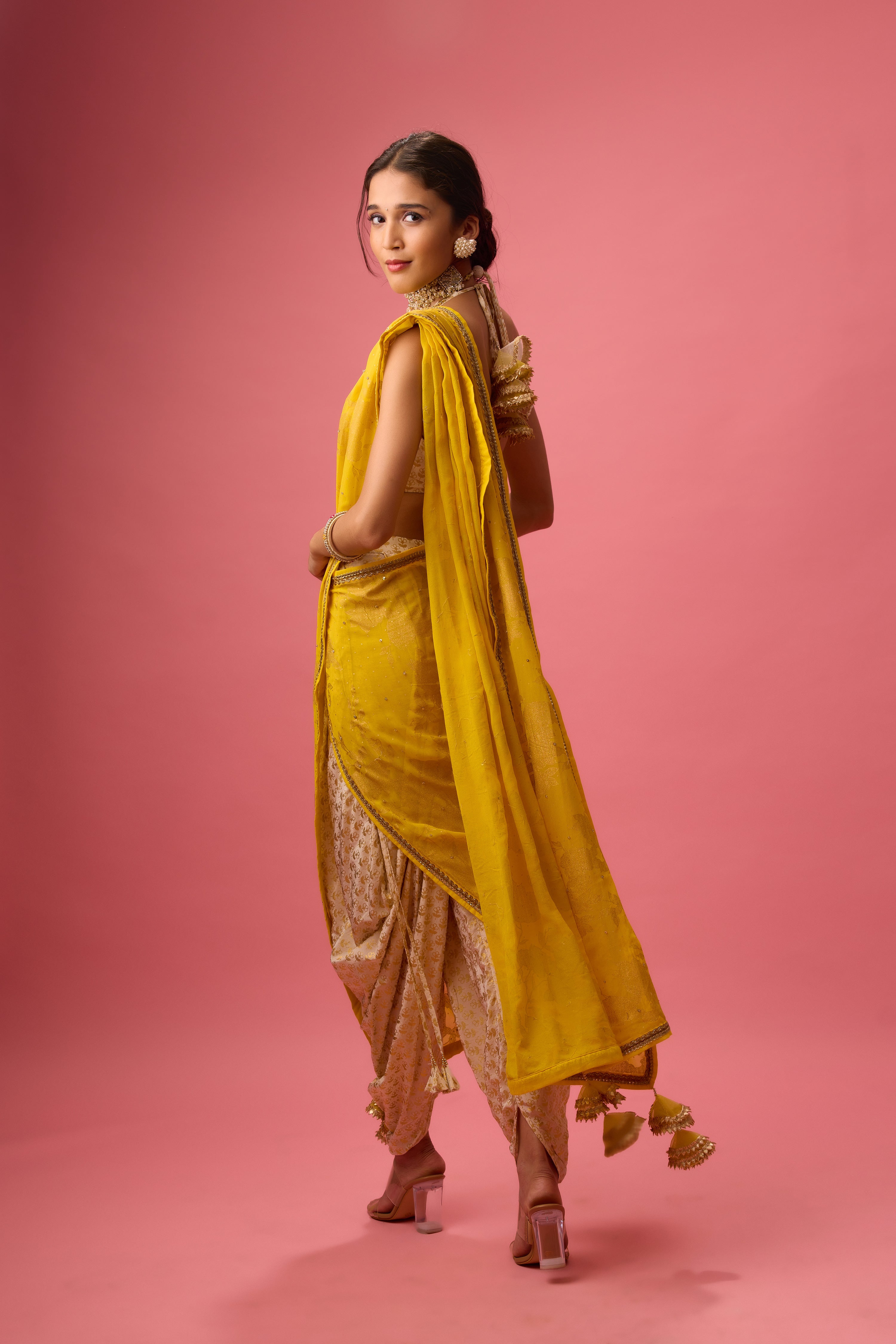 Crepe dhoti saree