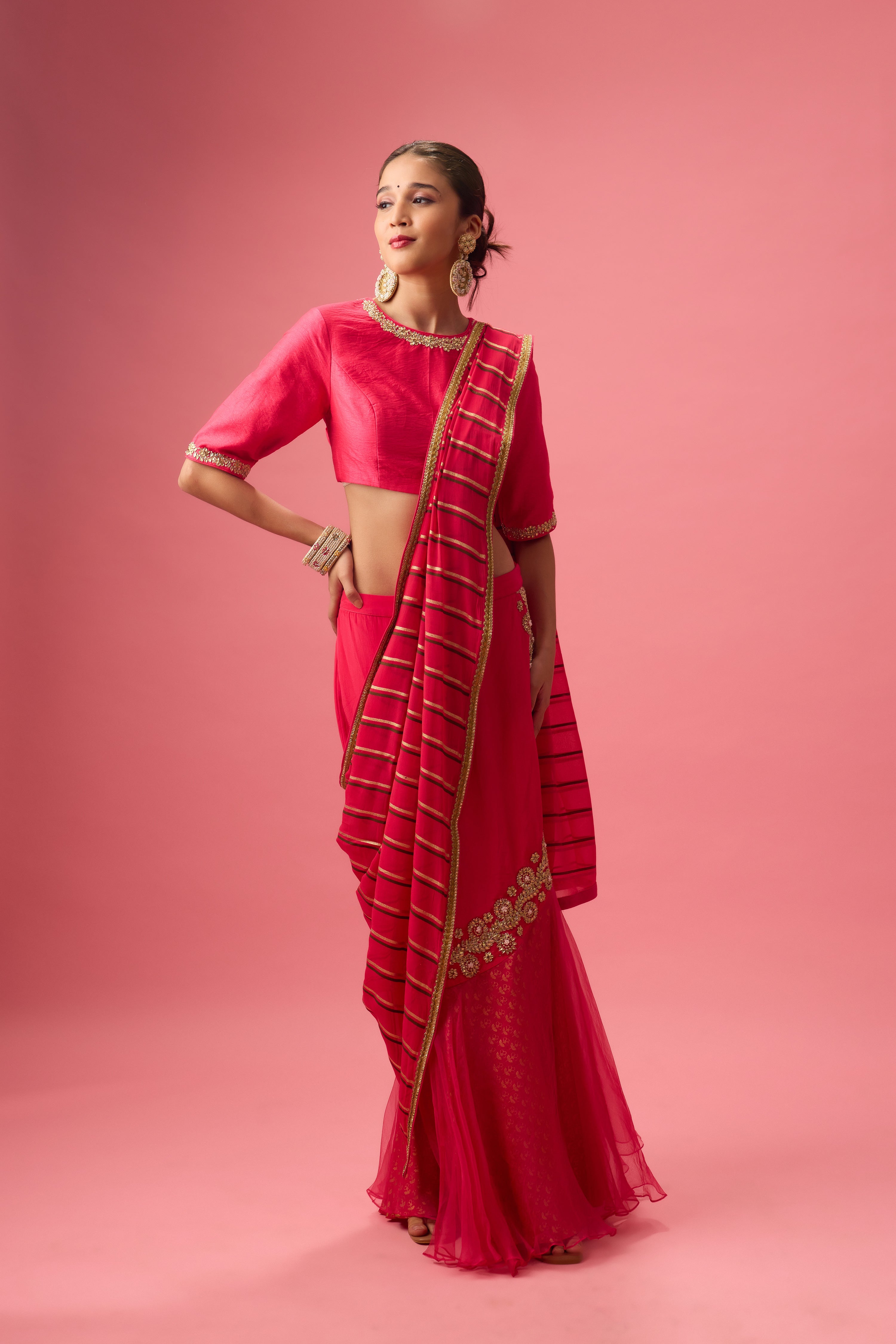 DOUBLE LAYER HAND EMB. ORGANZA LEHENGA PAIRED WITH EMB. BLOUSE AND DUPATTA
