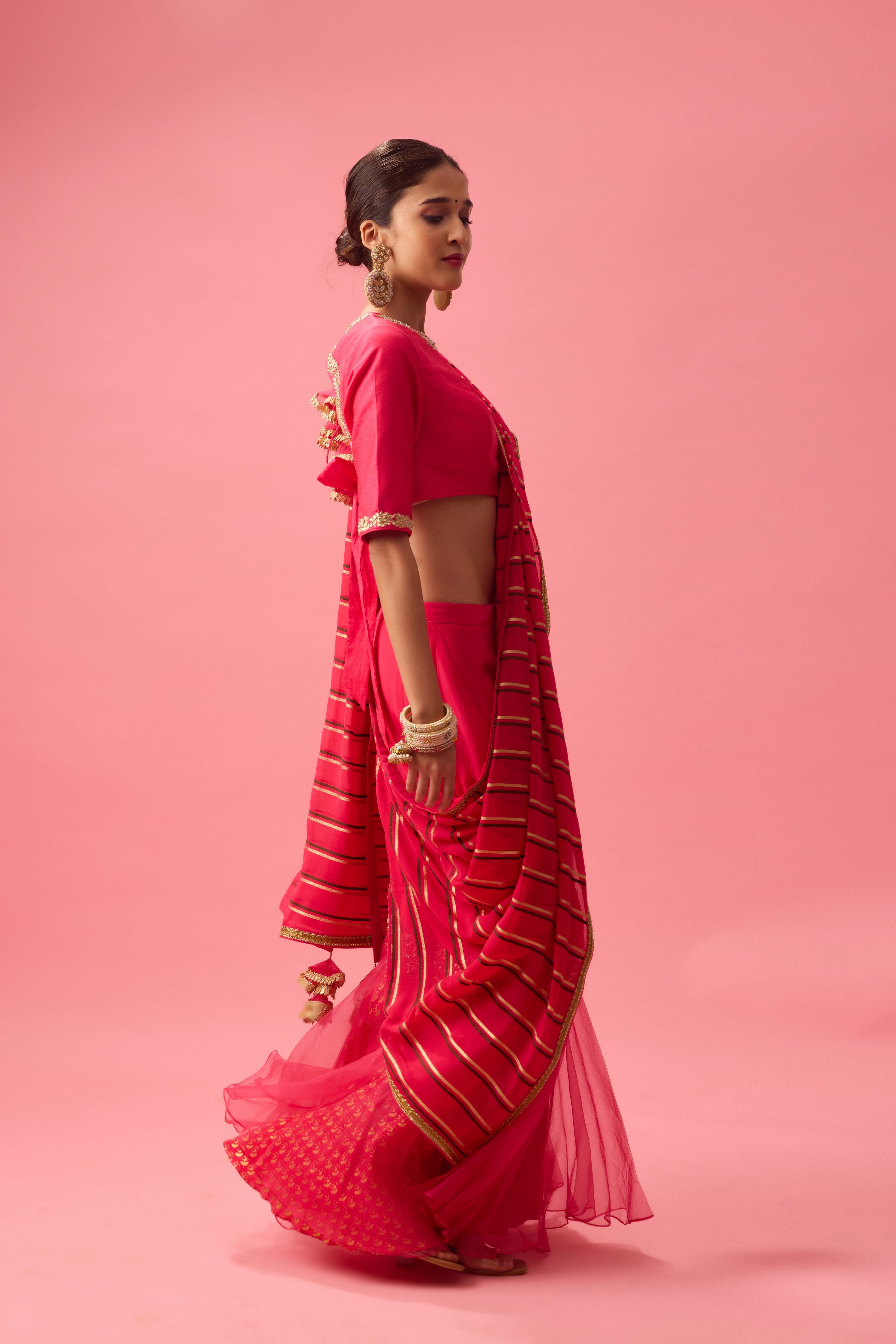 DOUBLE LAYER HAND EMB. ORGANZA LEHENGA PAIRED WITH EMB. BLOUSE AND DUPATTA