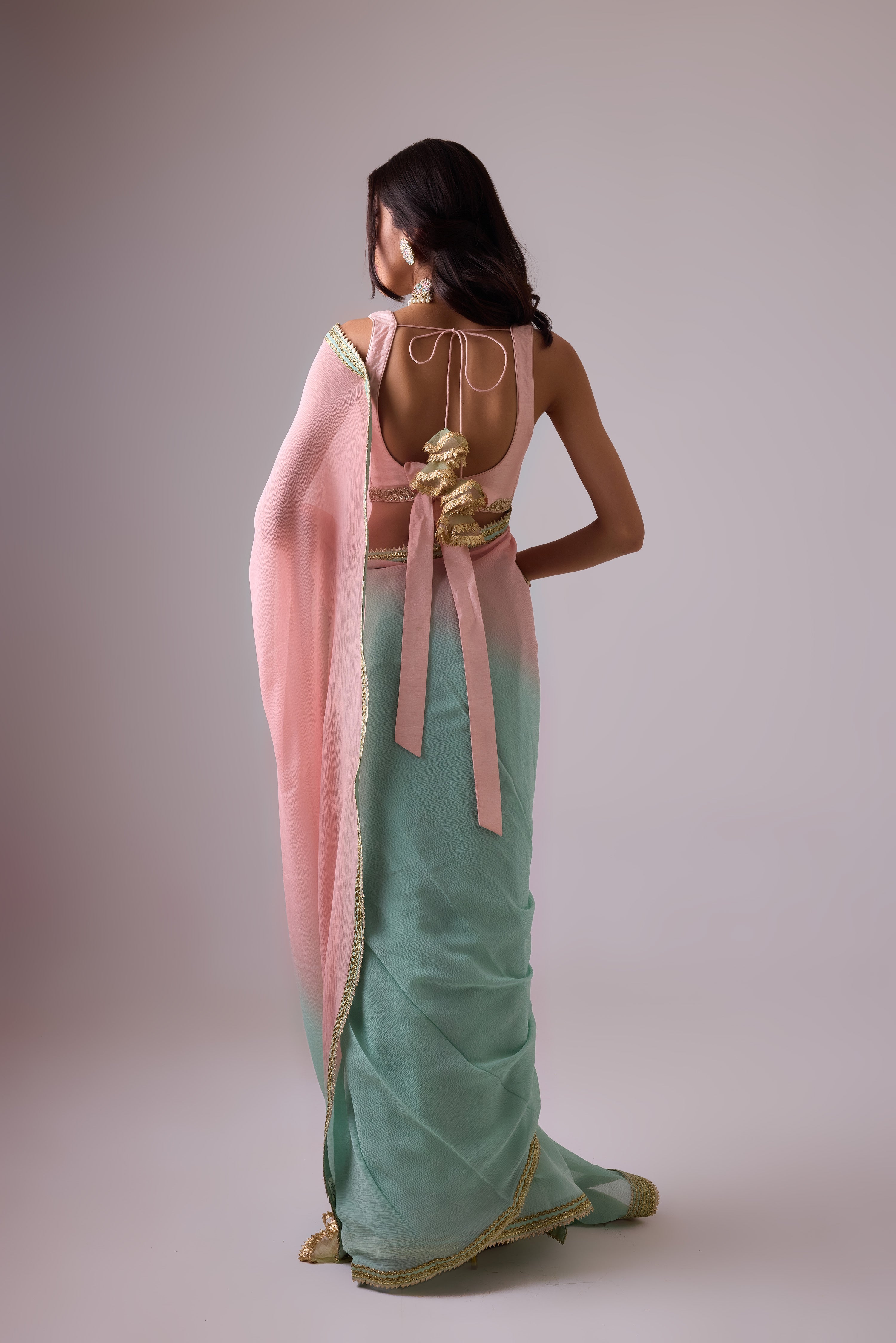 Pure silk chiffon ombre saree and gota borders