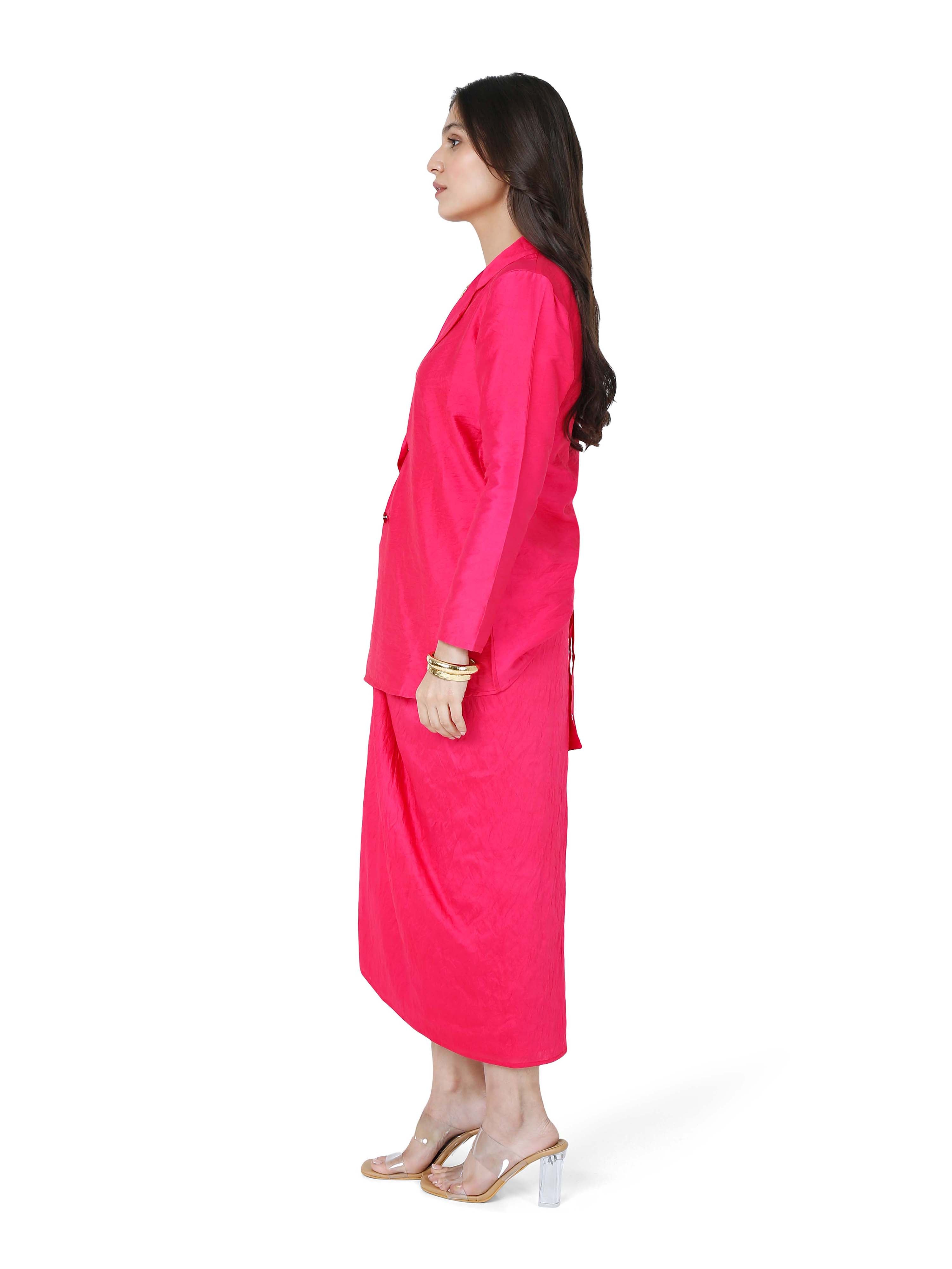 Pink Blazer with Belt Skirt