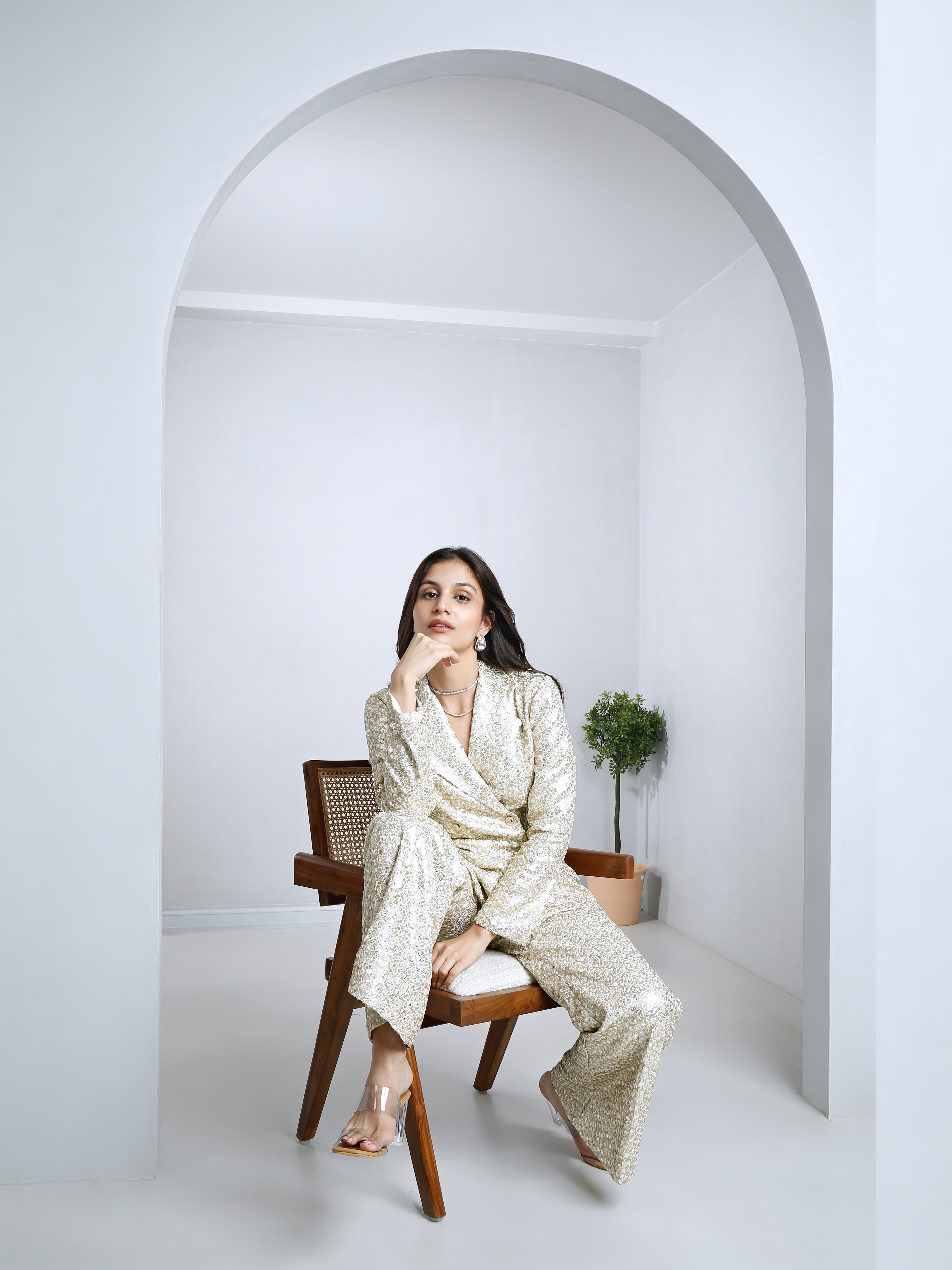 White Blazer and palazo pant