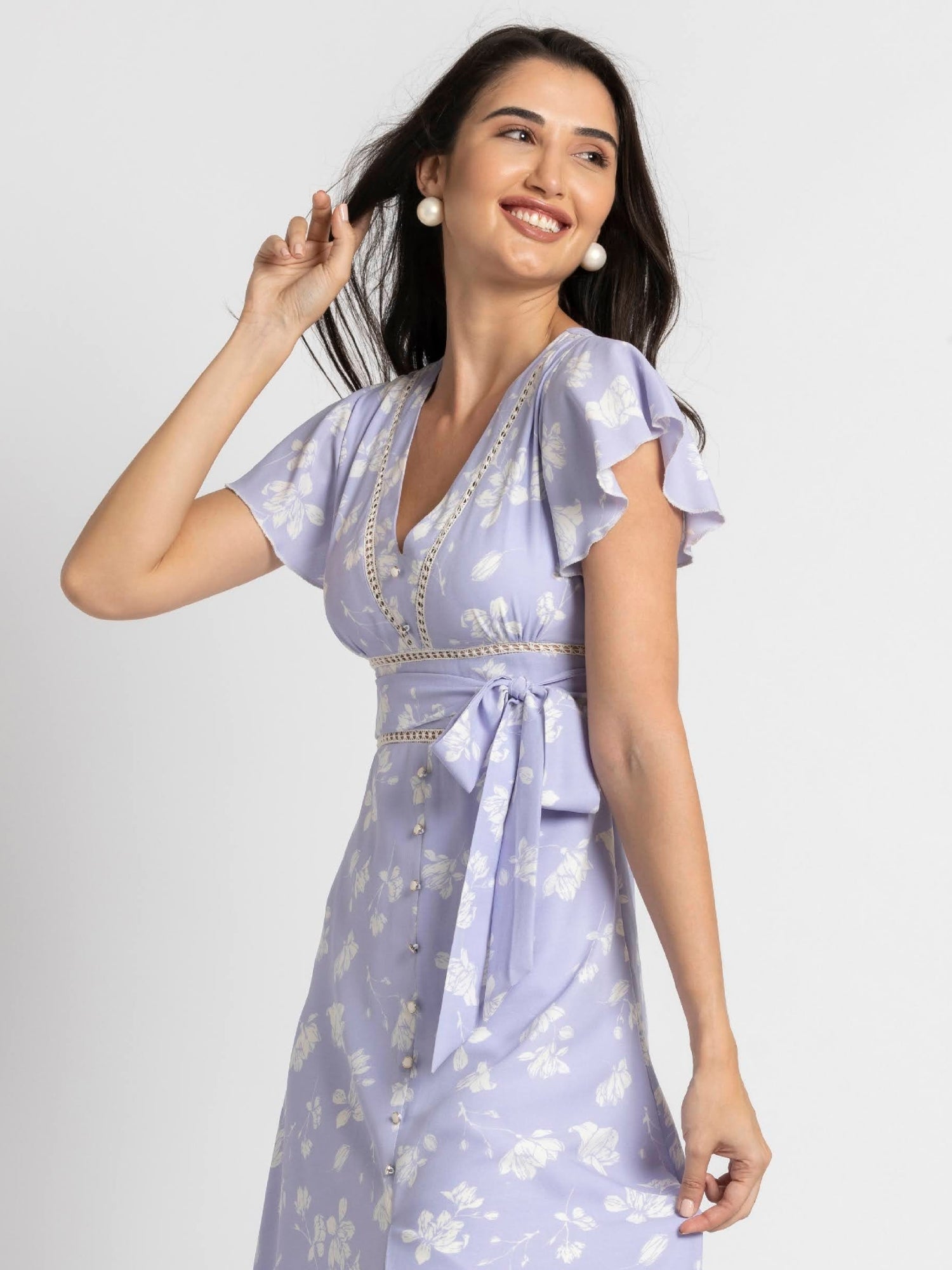 Lavender Blossom V Midi Dress