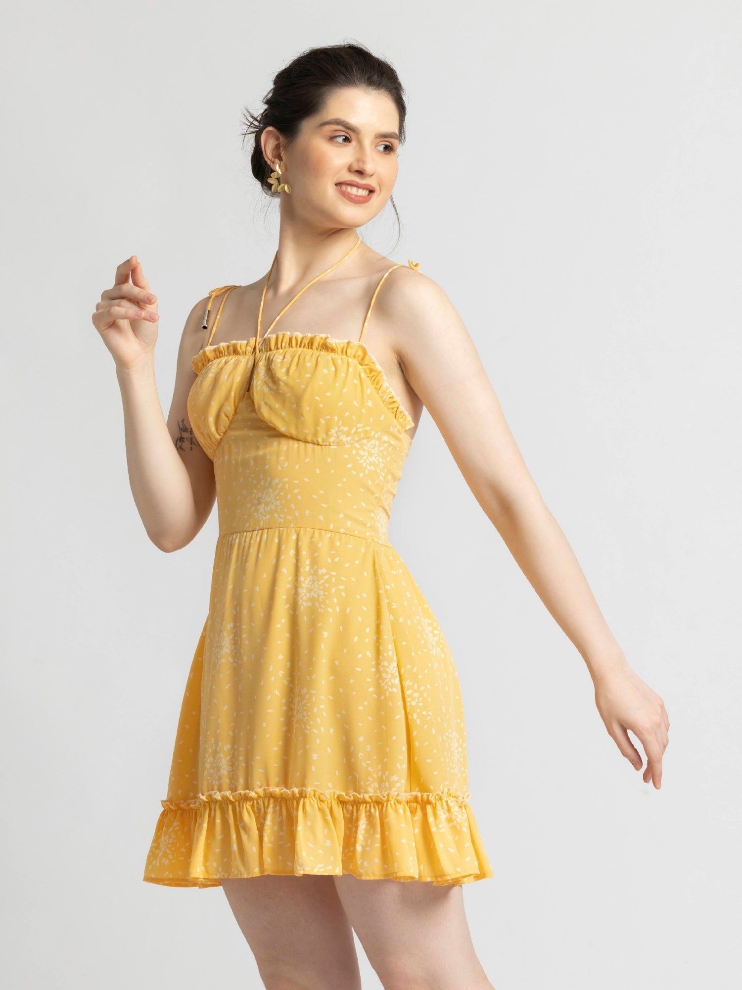 Sunlit Marigold Strappy Mini Dress