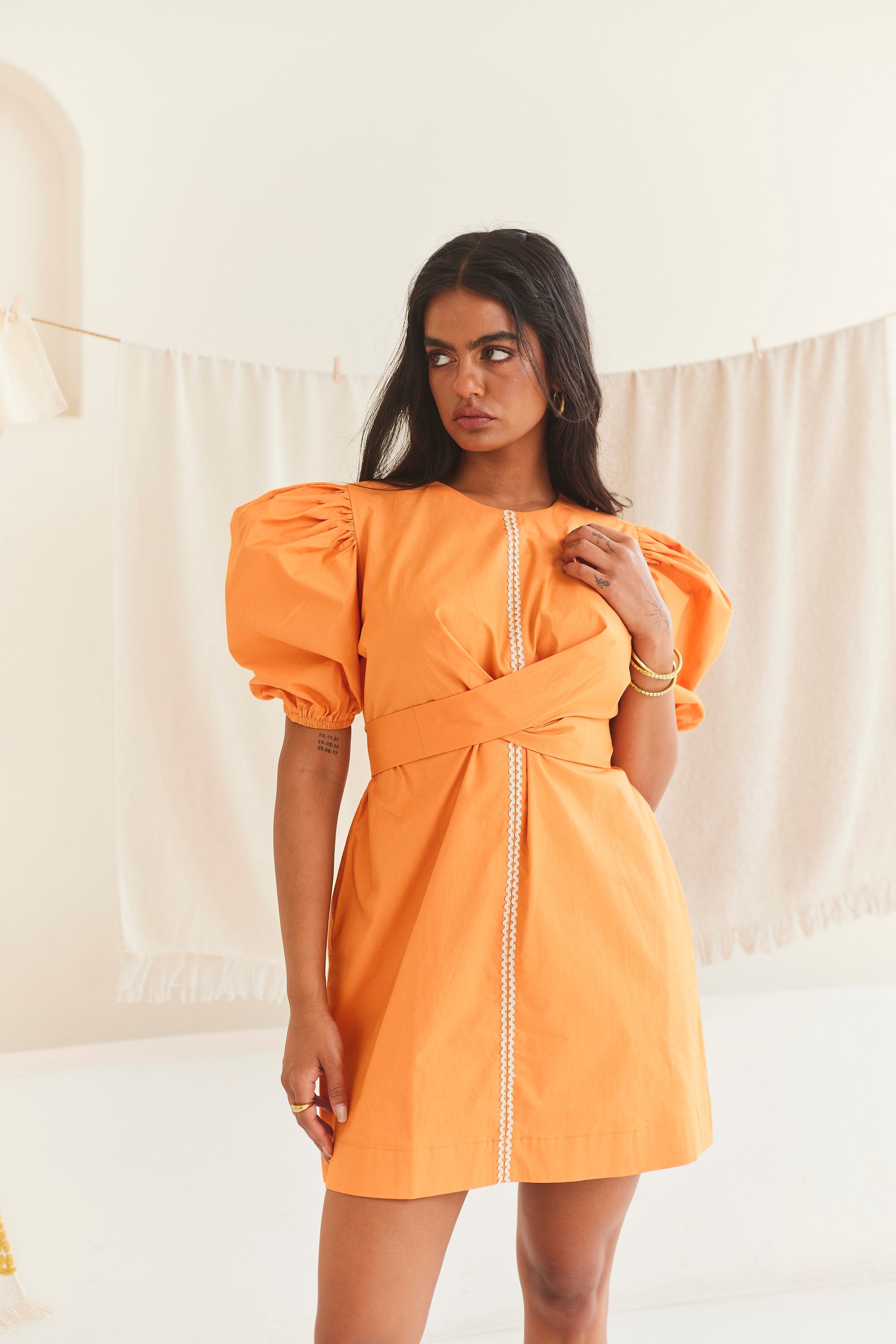 Orange Poplin Short Dress