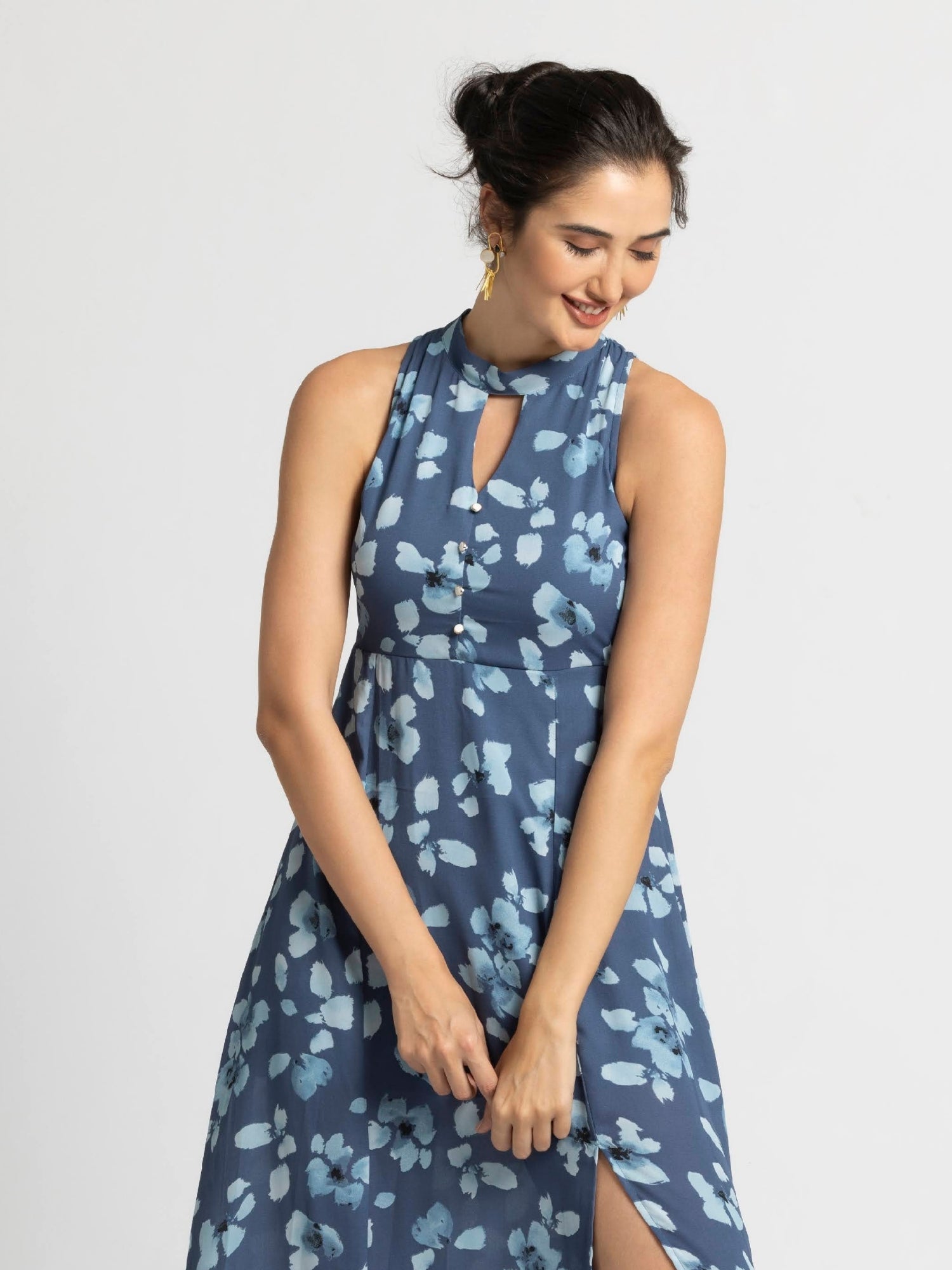 Floral Waterfall Halterneck Maxi Dress