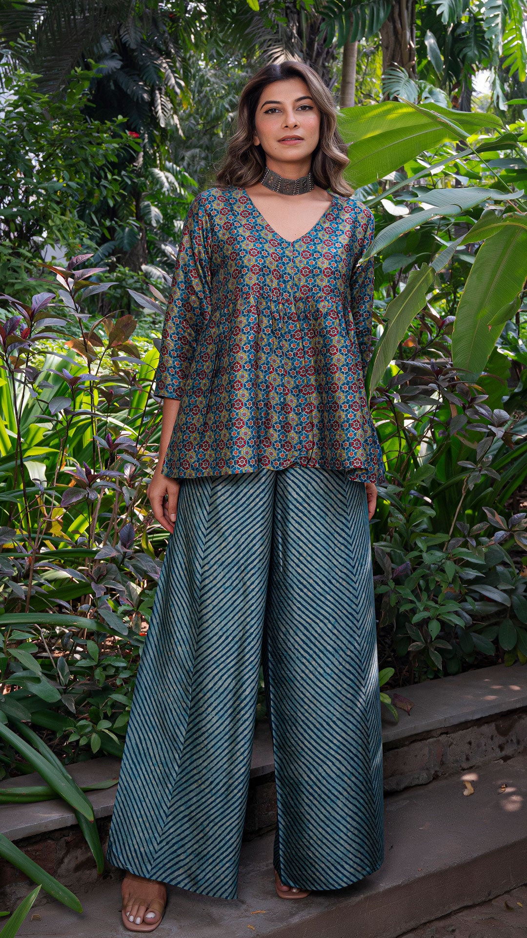 RIYAA SILK CO-ORD SET IN AJARAKH PRINT