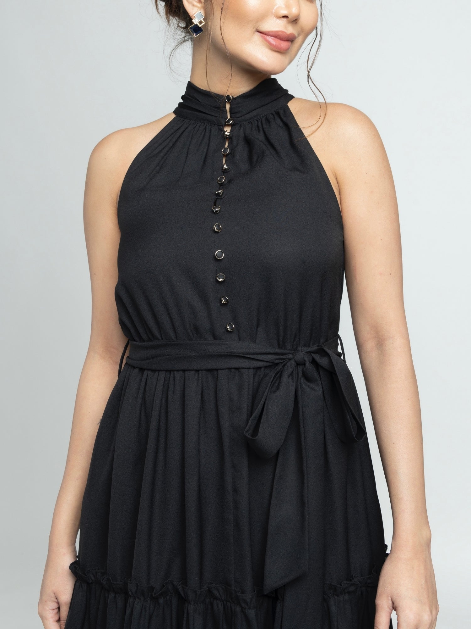 Midnight black Halterneck Midi Dress