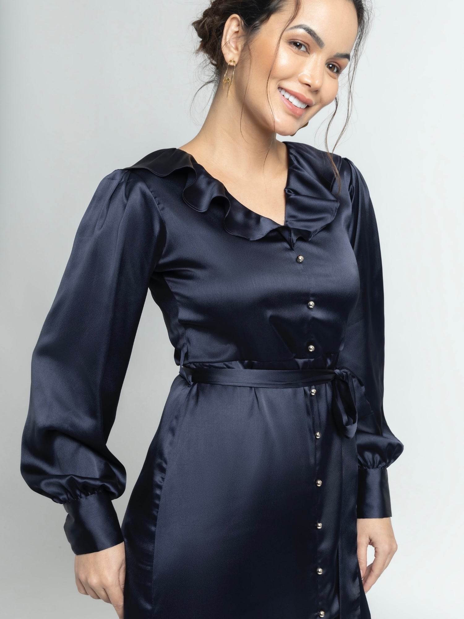 Navy Nights Ruffle Midi Dress