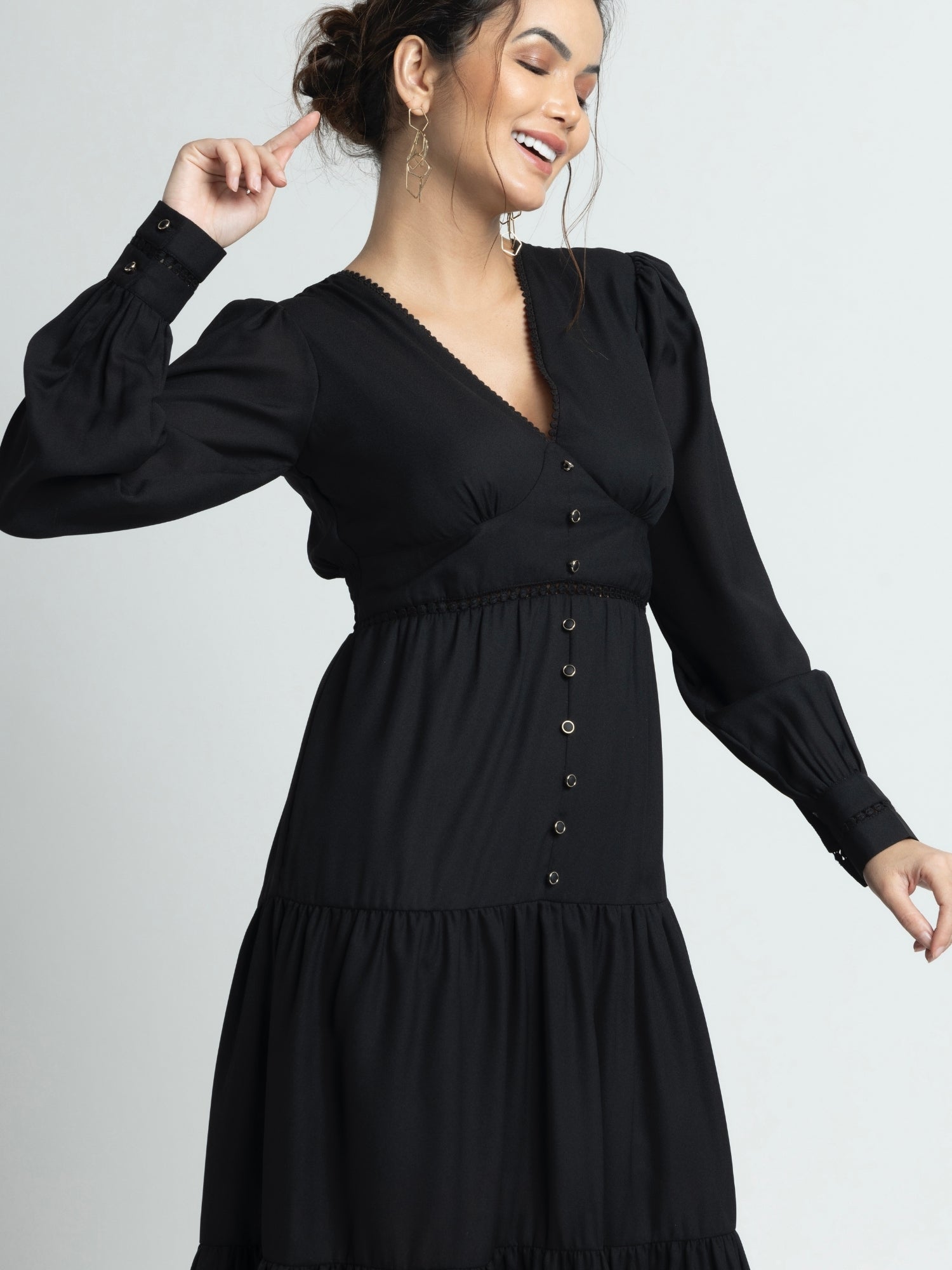 Midnight Black V Midi Dress