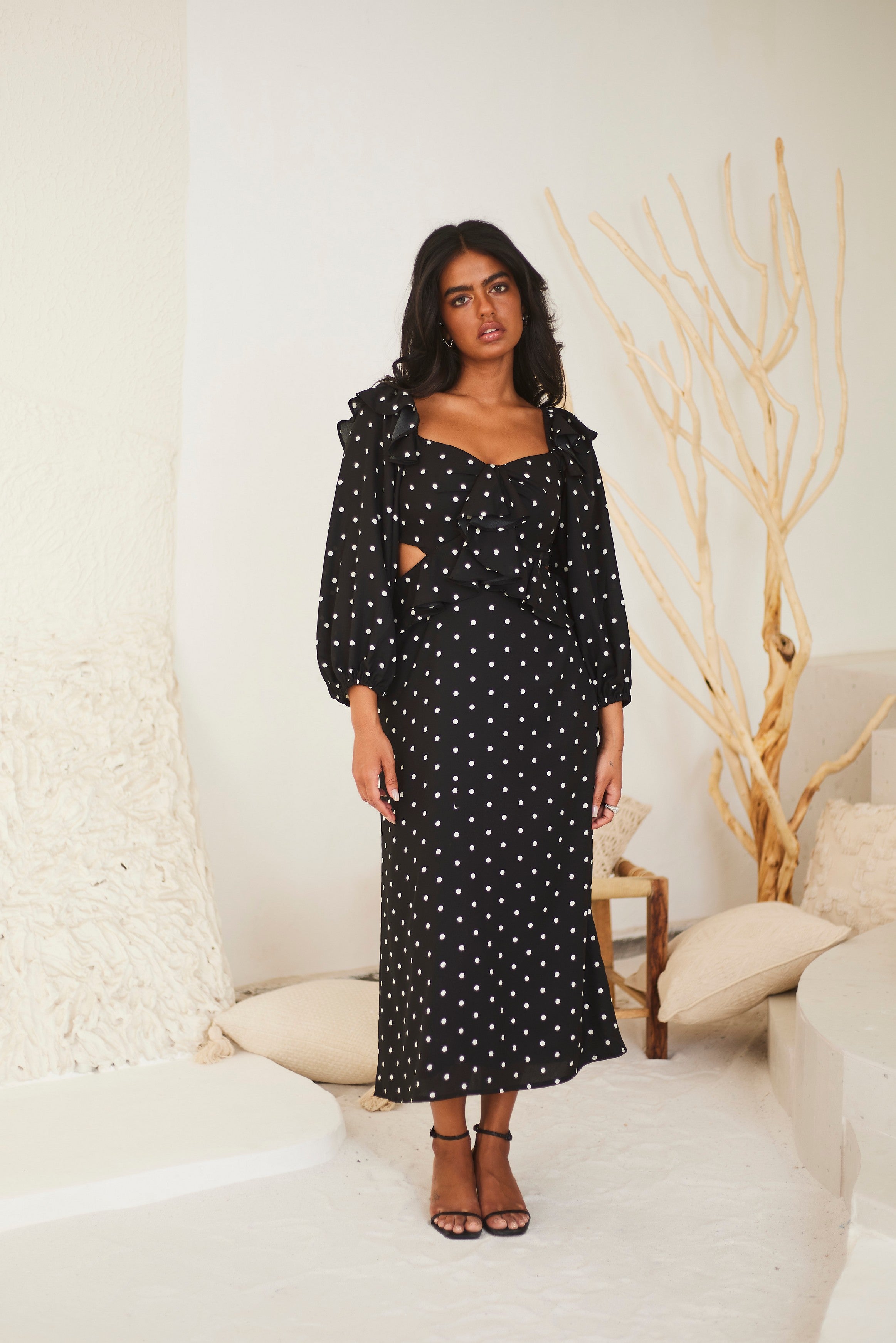 Polka Frill Midi Dress