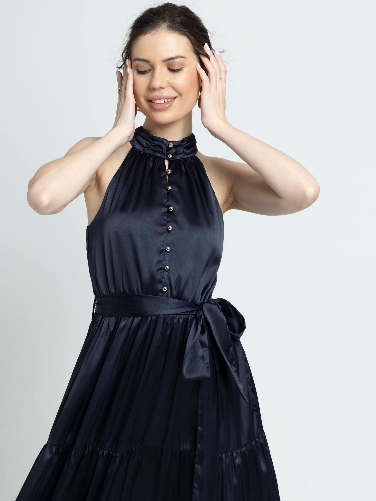 Navy Nights Halterneck Midi Dress