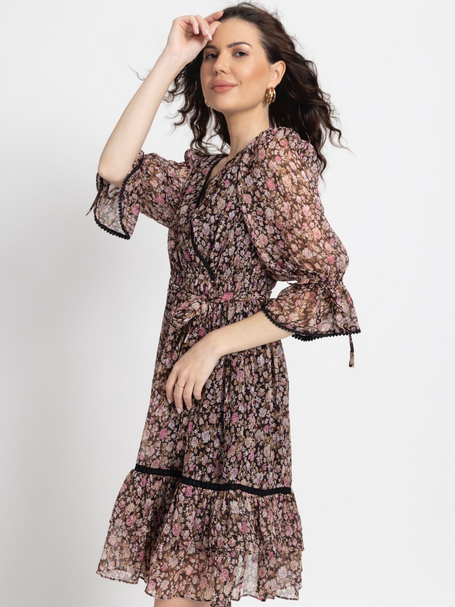Cocoa Blossom Surplice Mini Dress
