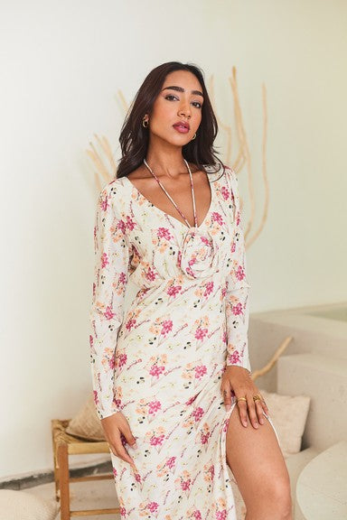 Floral Elegant Midi Dress with Slit