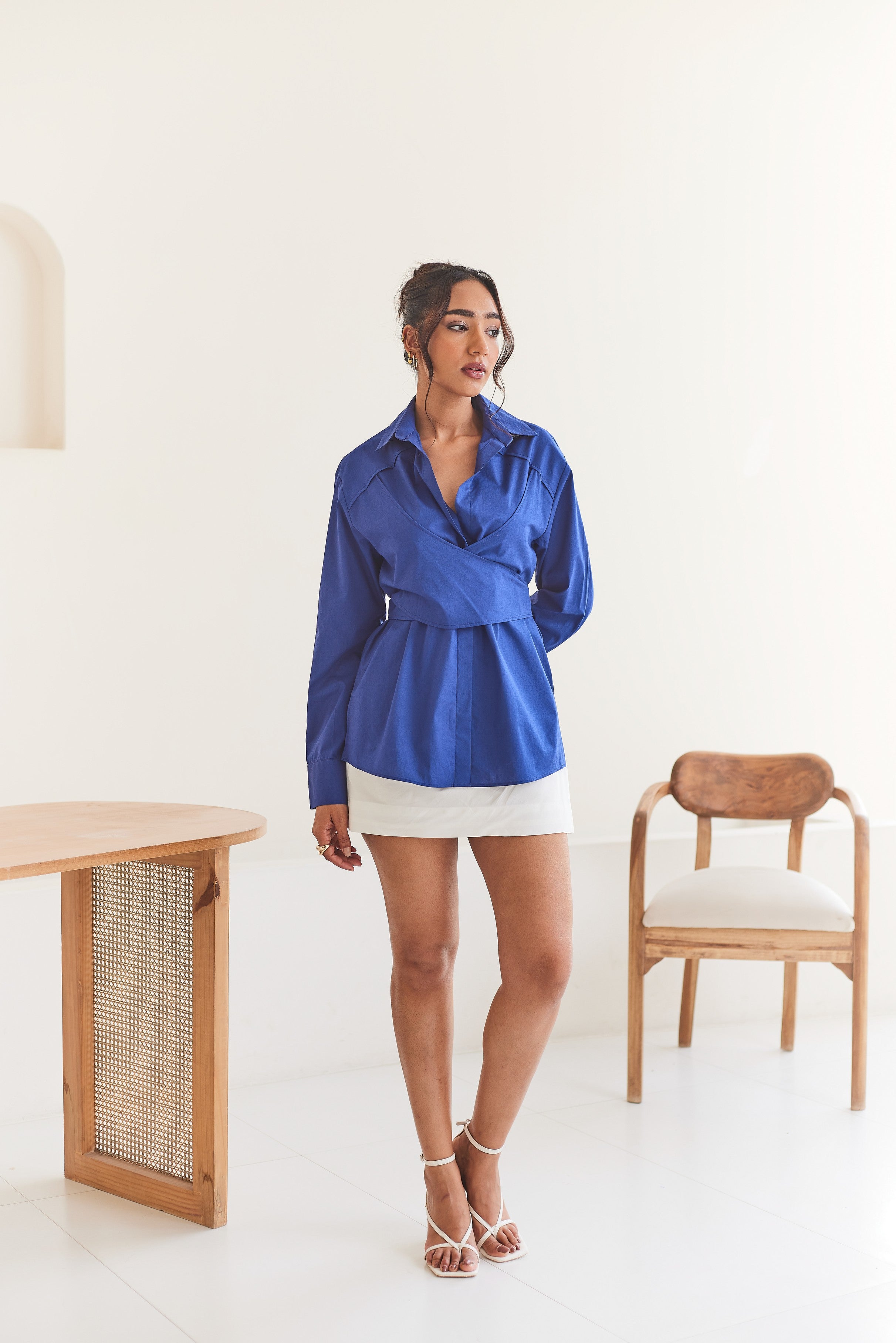 Blue Poplin Wrap Shirt