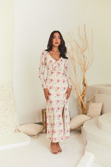 Floral Elegant Midi Dress with Slit