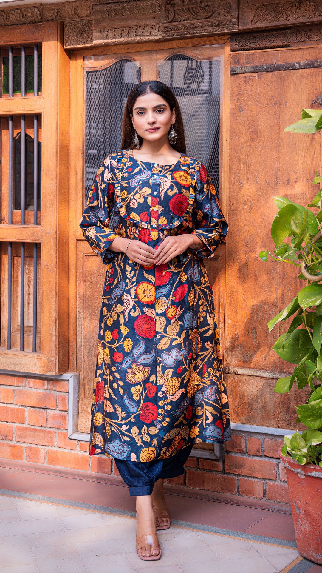 ANIYA KALAMKARI SILK KURTA + PANTS - DARK BLUE