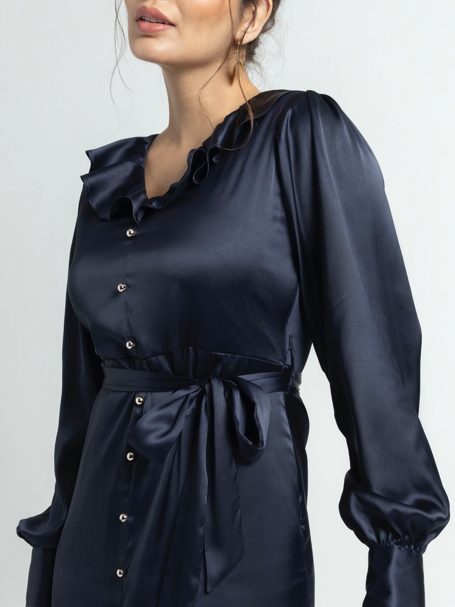 Navy Nights Ruffle Midi Dress
