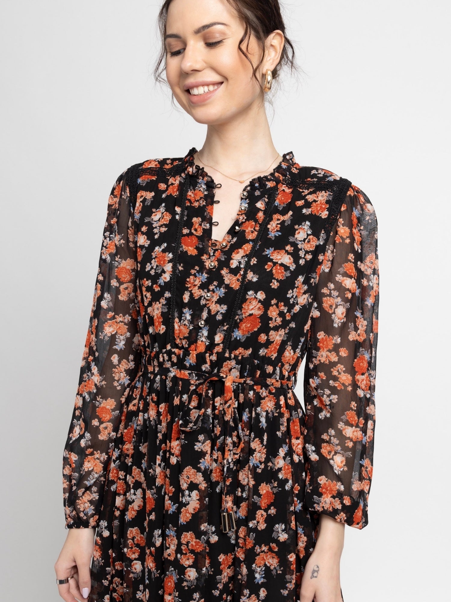 Black Blossom Midi Dress