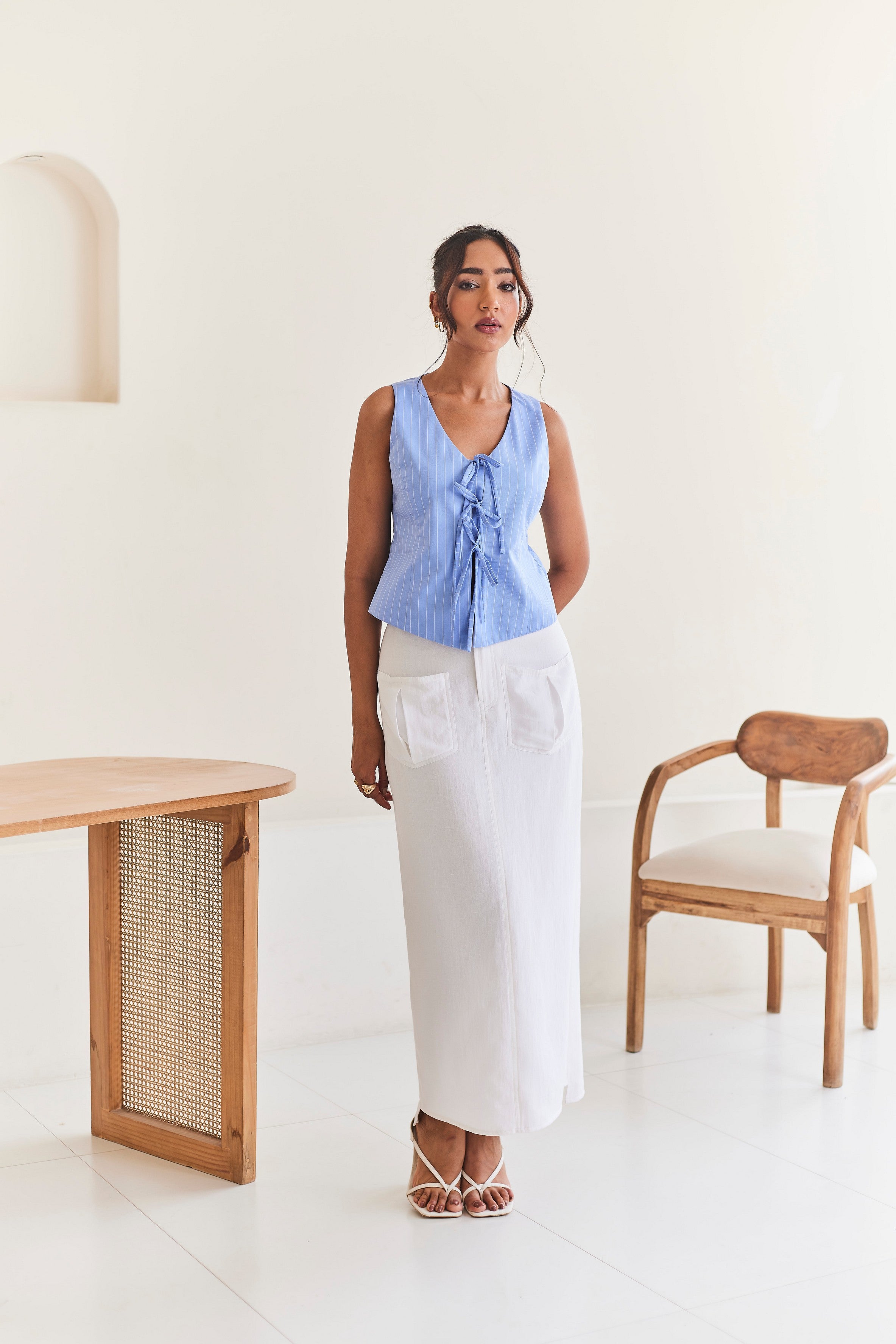 Blue Front Tie-up Top