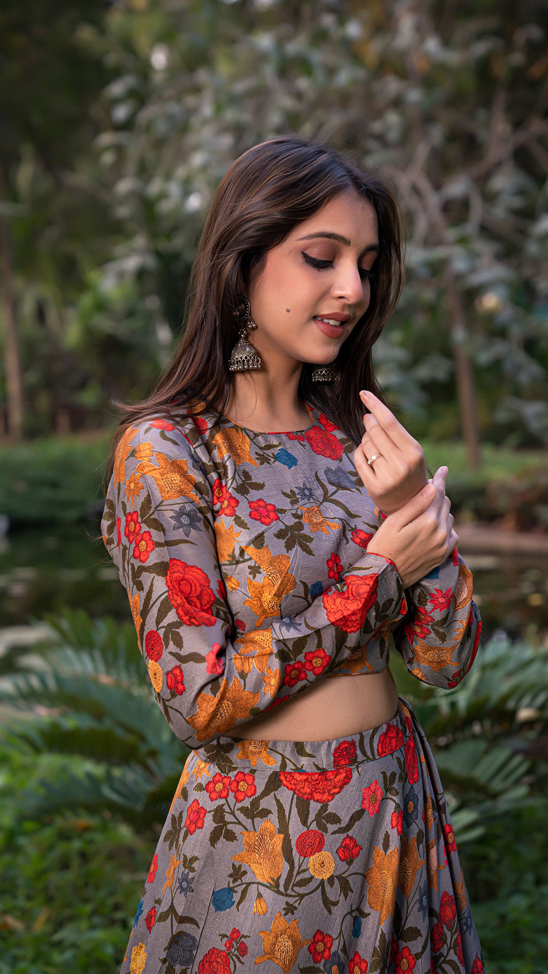FLORAL FANTASY SILK LEHENGA SET - GREY
