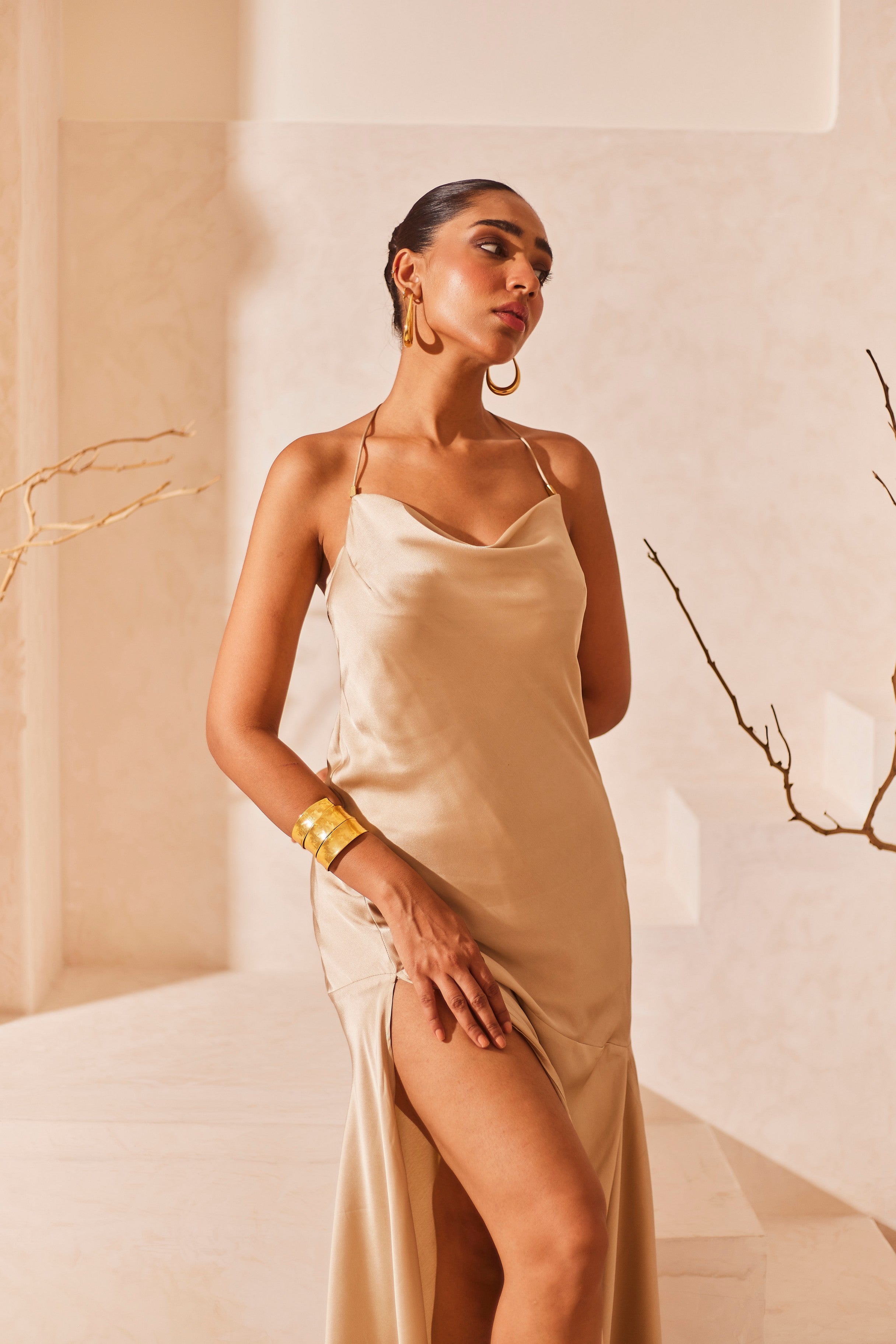 Satin Cowl Neck Maxi Dress