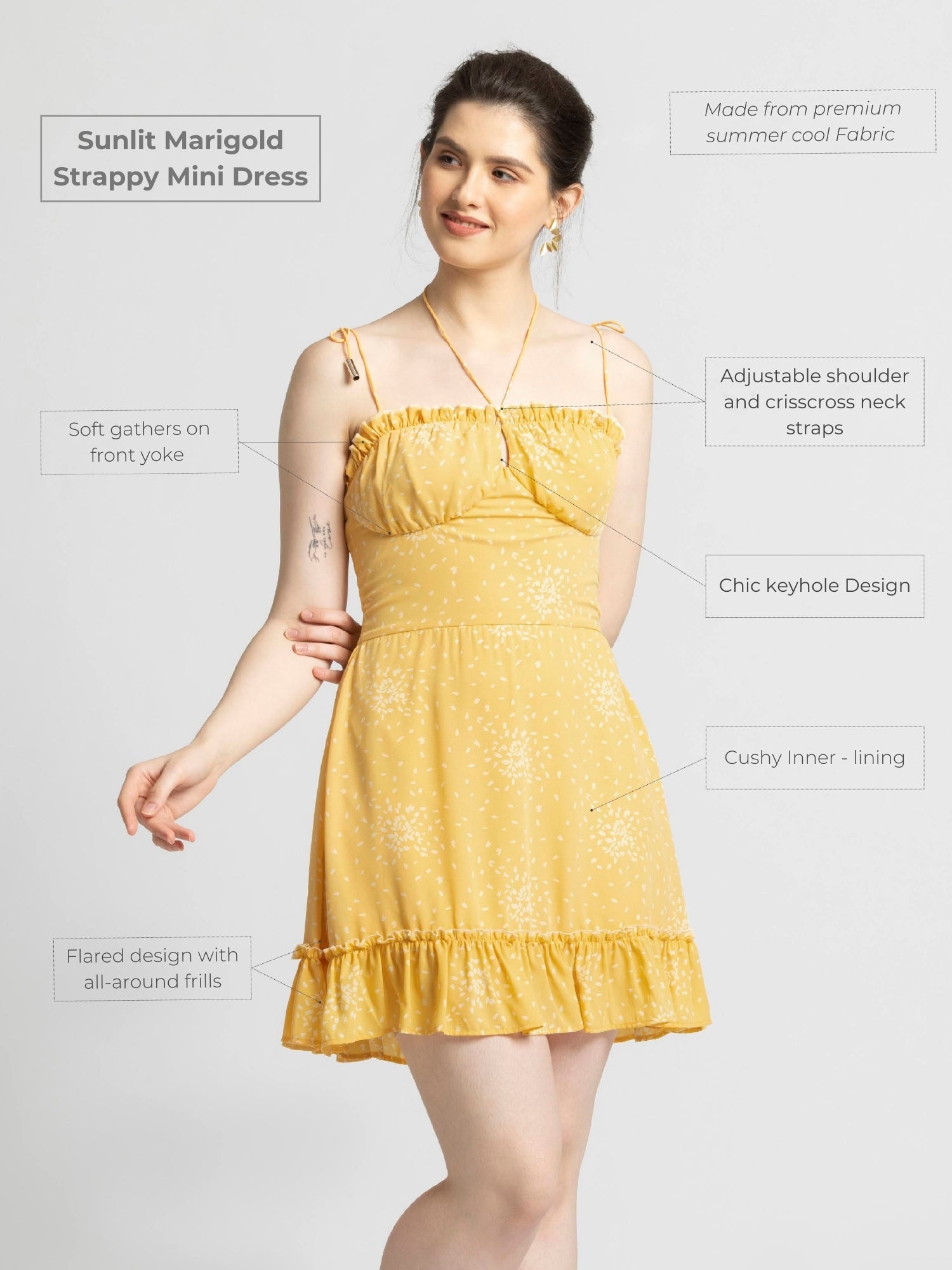 Sunlit Marigold Strappy Mini Dress