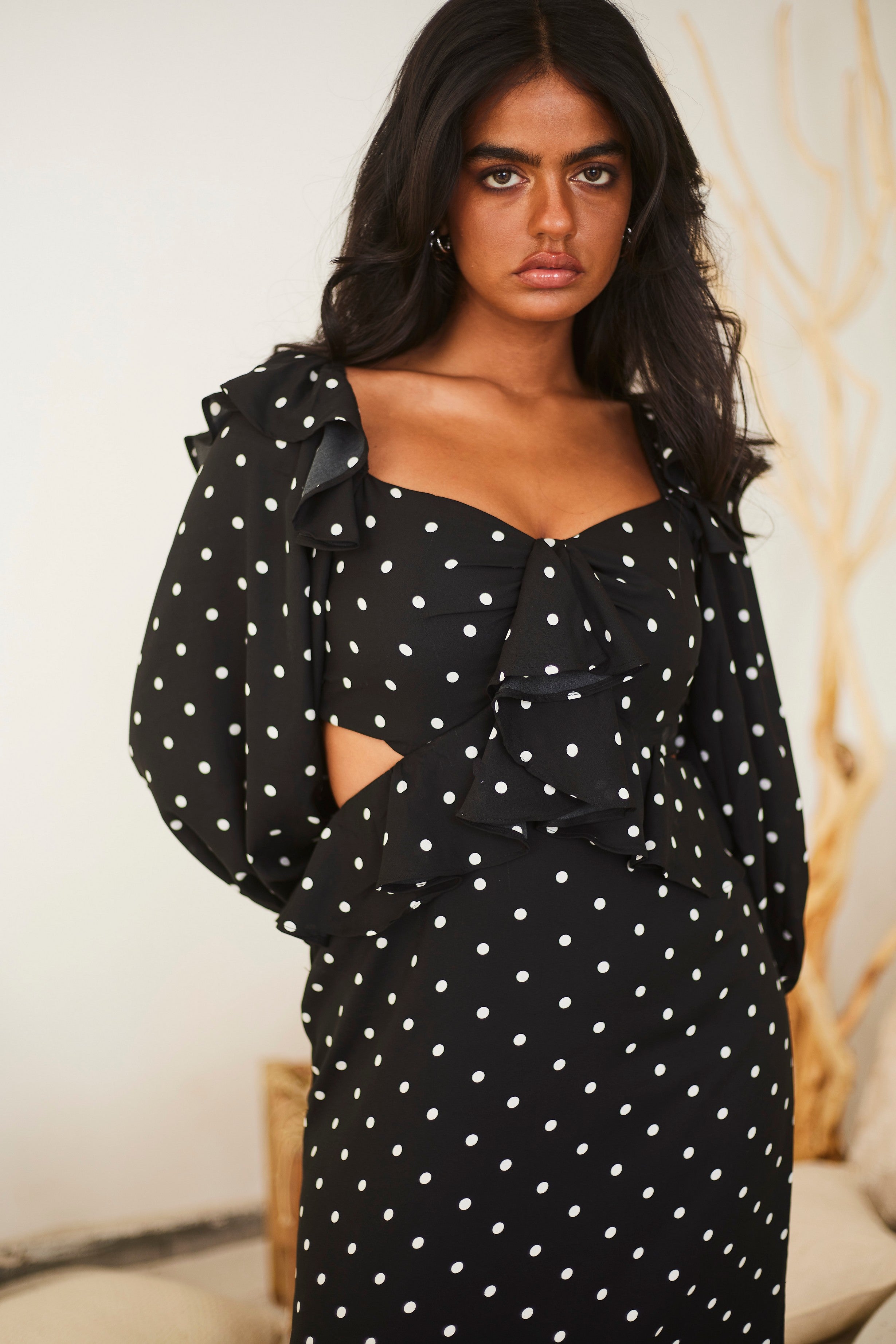 Polka Frill Midi Dress