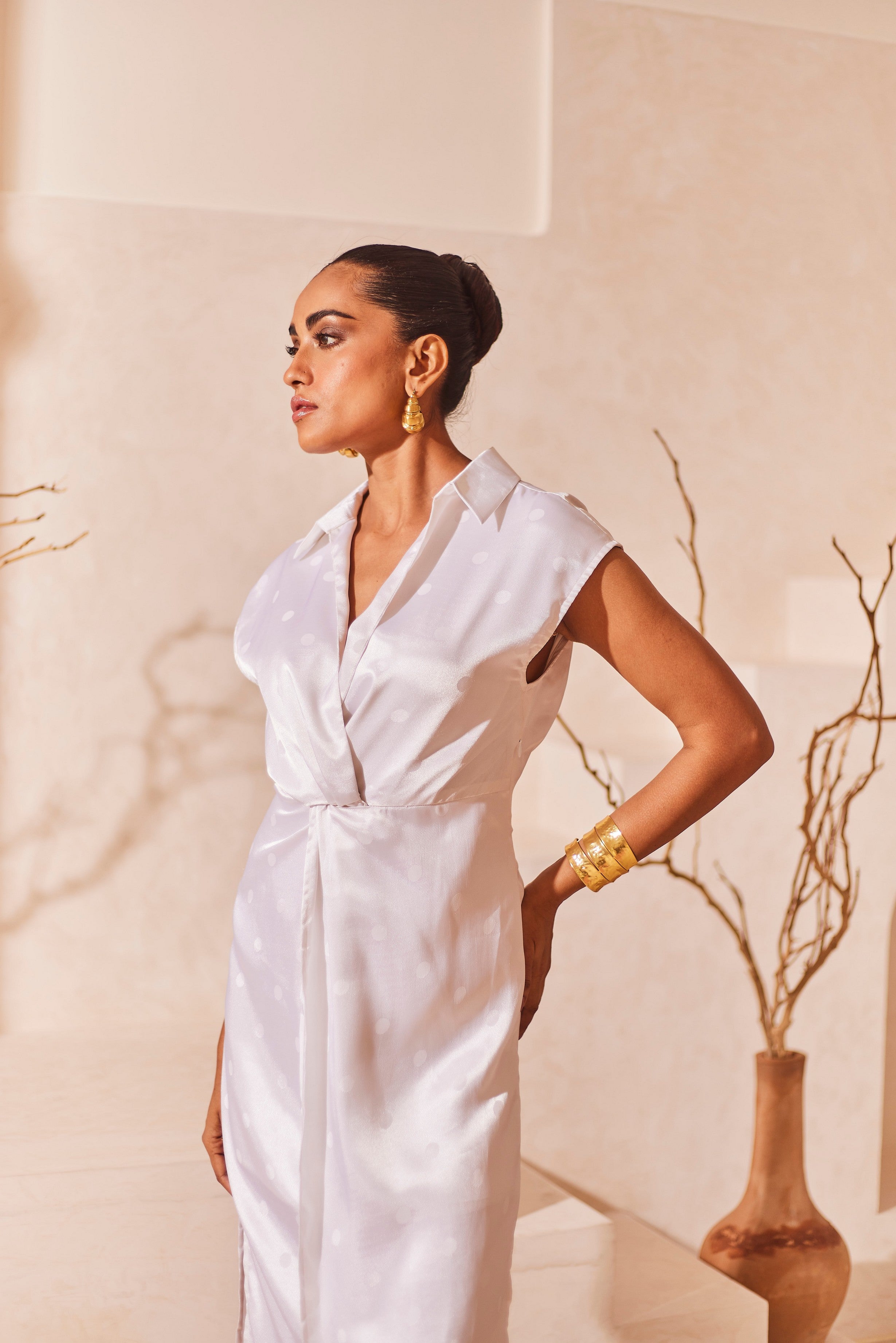 Satin Polka Midi Dress