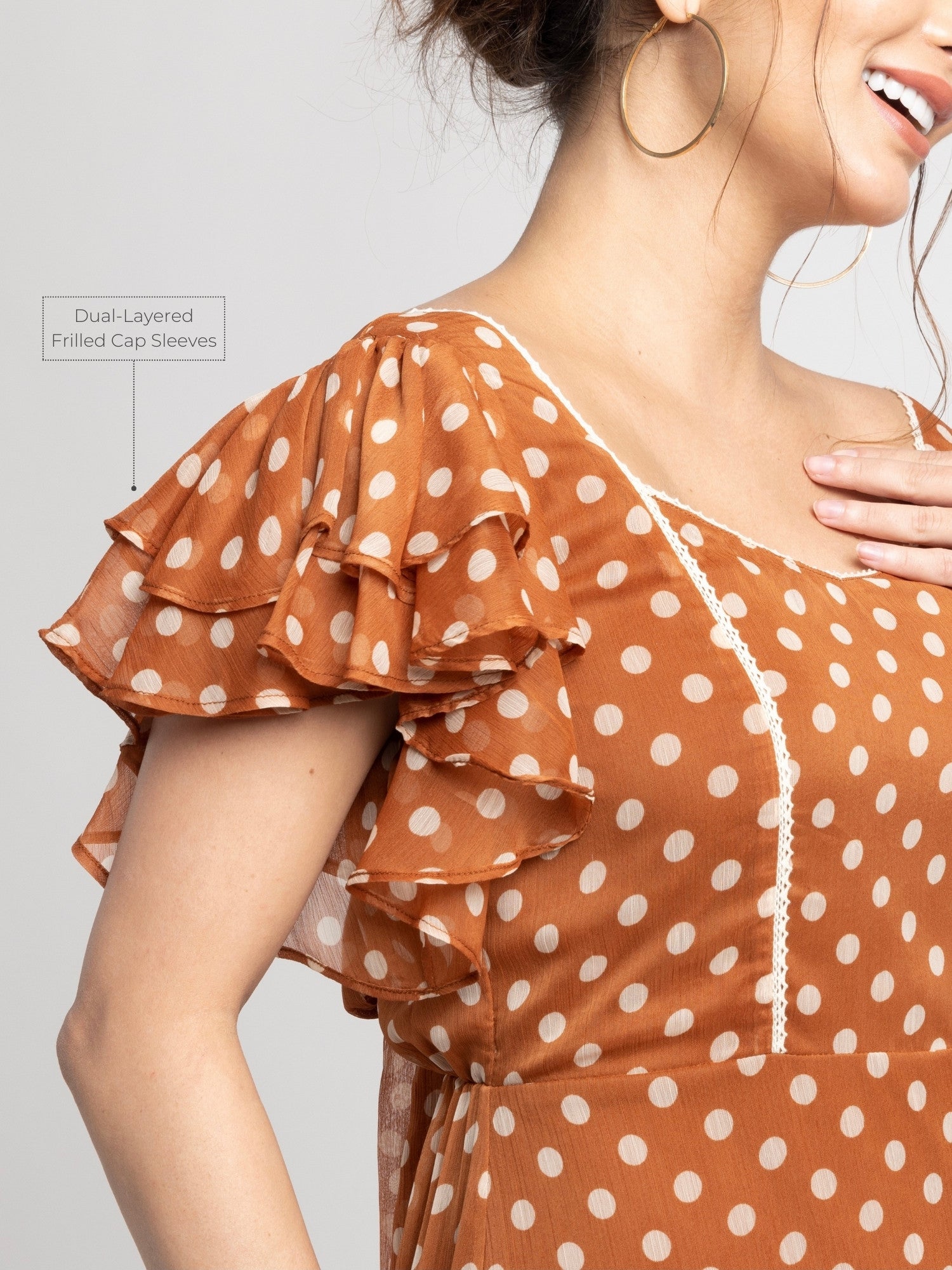 Brown Polka Midi Dress