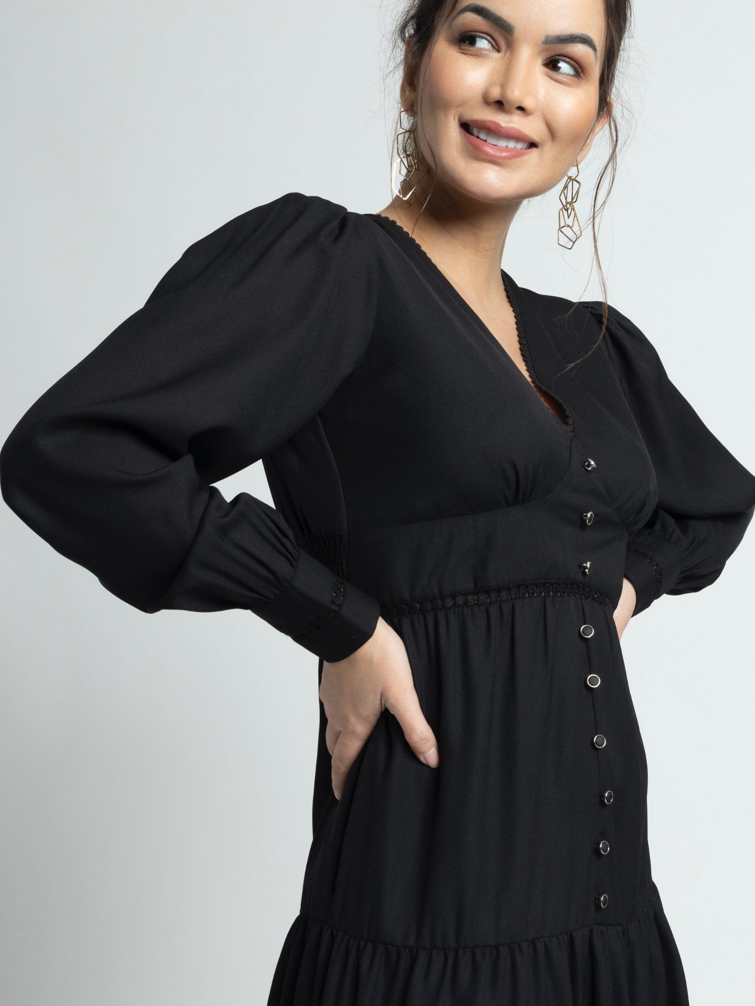 Midnight Black V Midi Dress