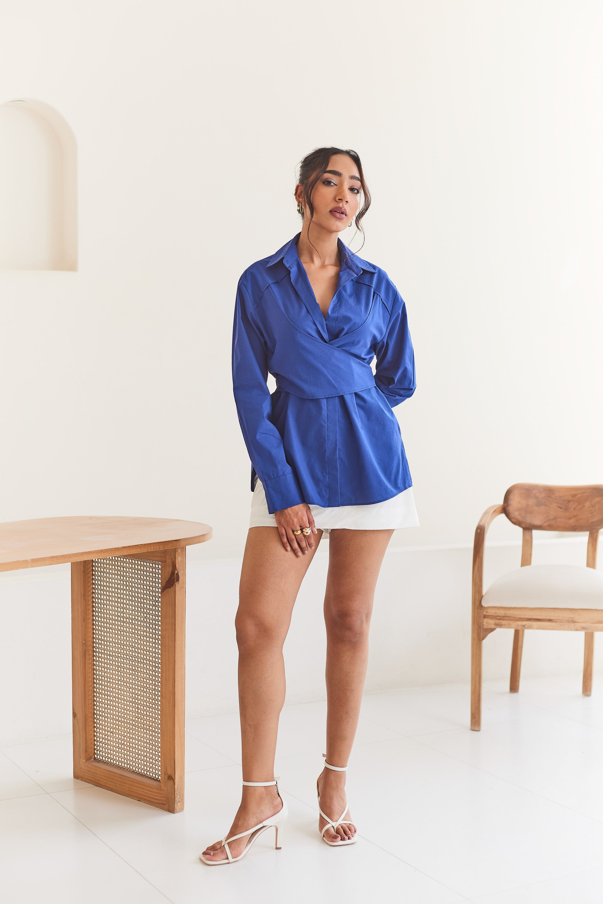 Blue Poplin Wrap Shirt