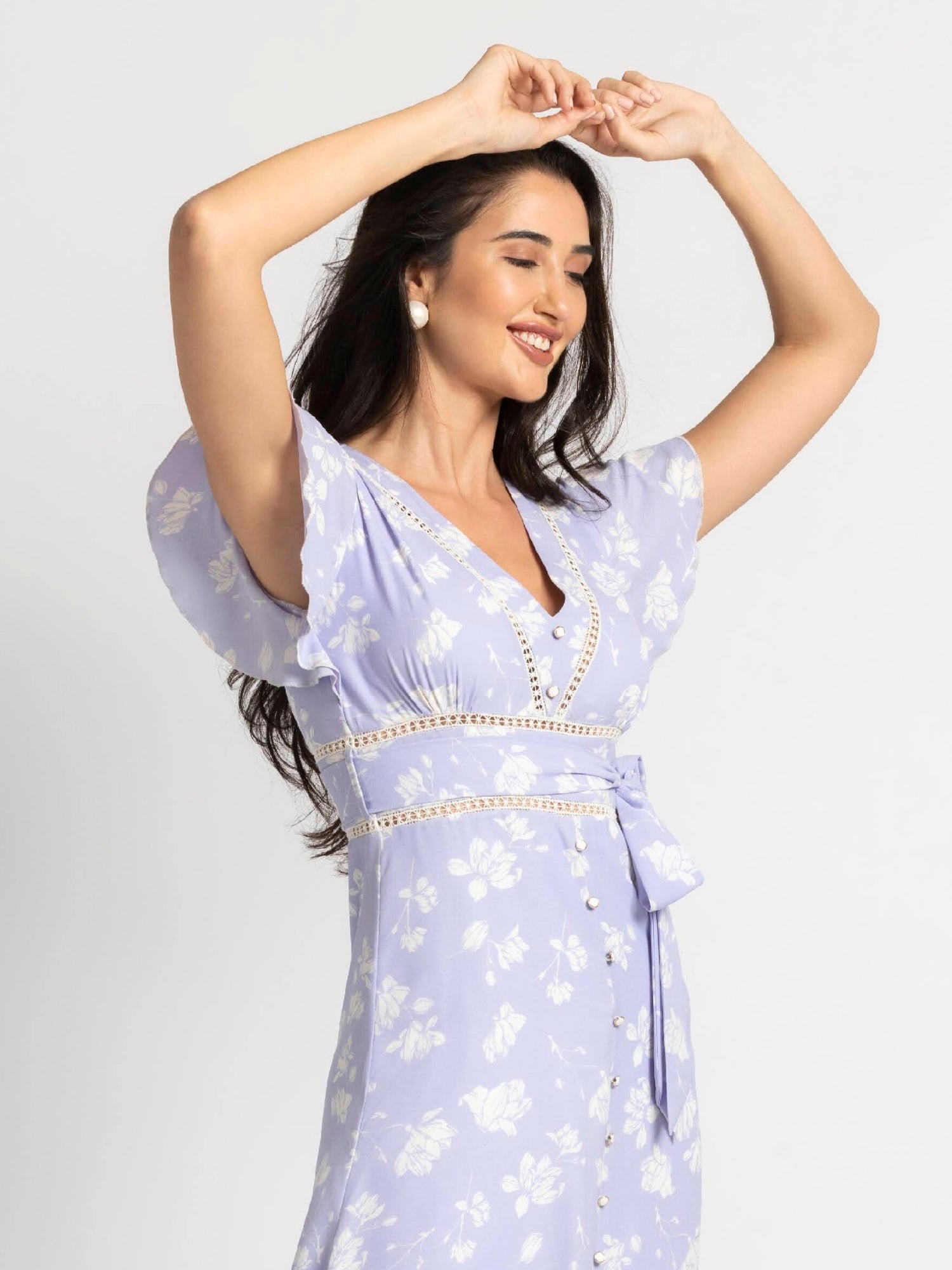 Lavender Blossom V Midi Dress