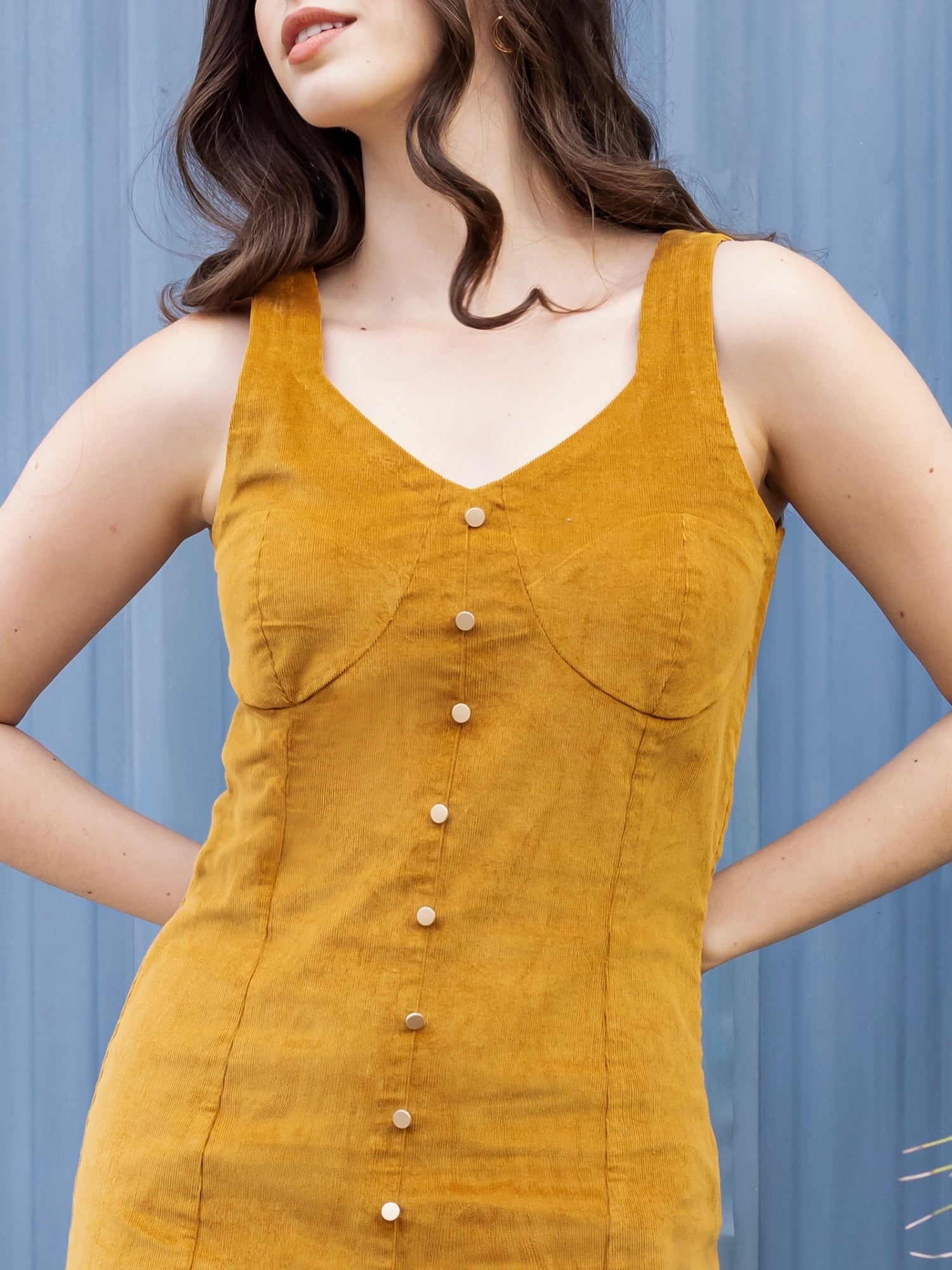 Mustard Charm Corduroy Midi Dress