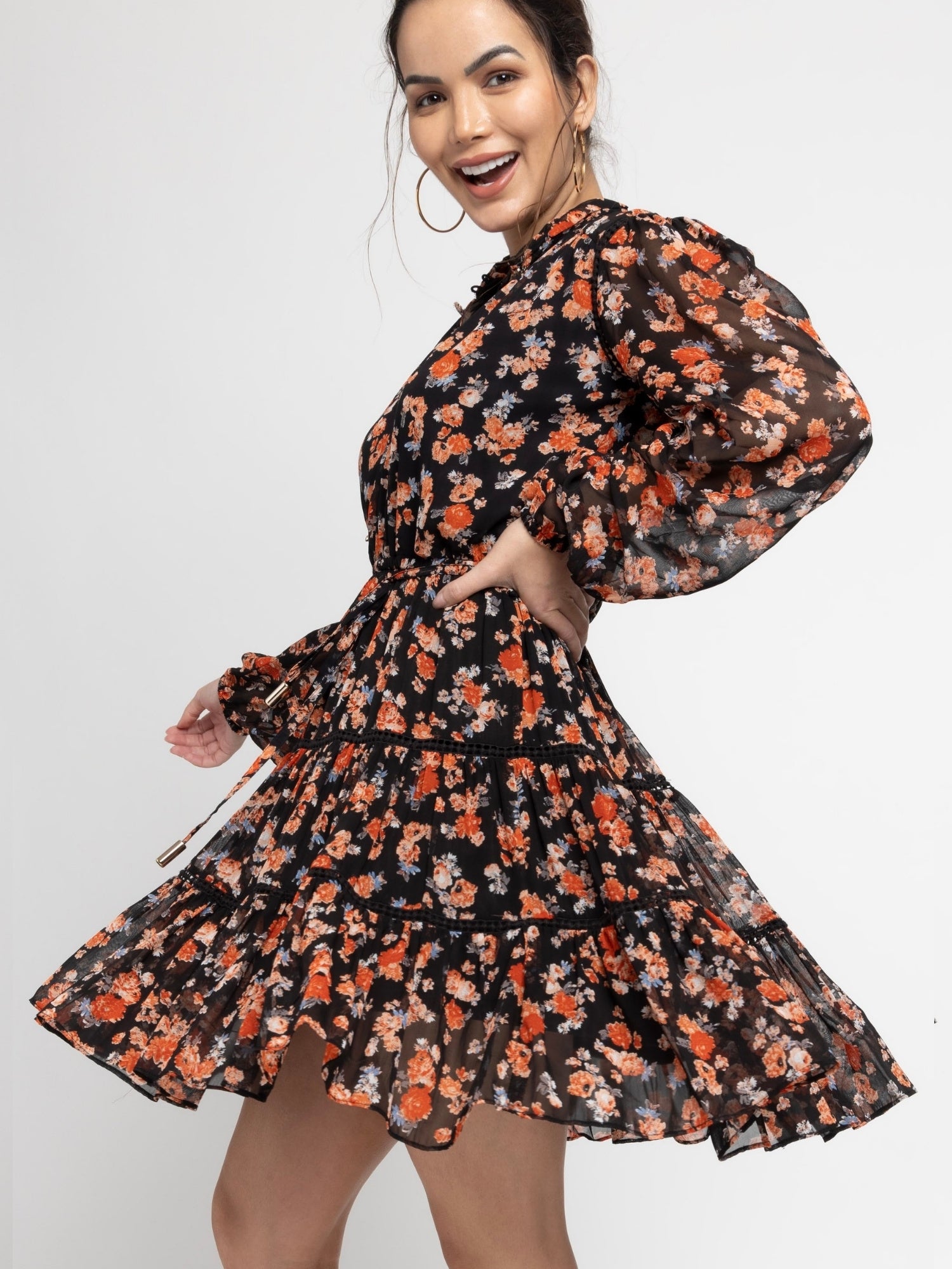 Black Blossom Mini Dress