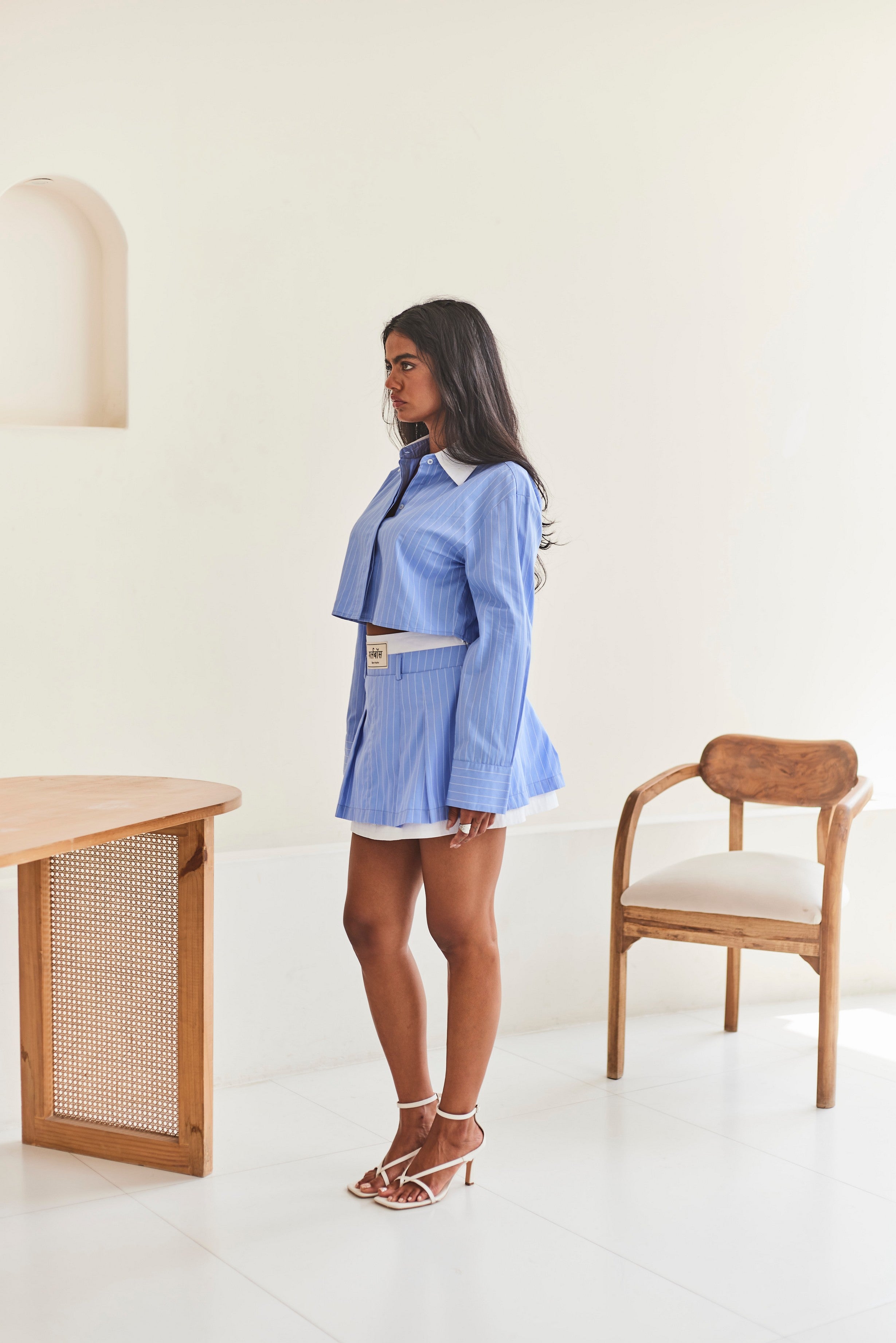 Blue Striped Cropped Shirt