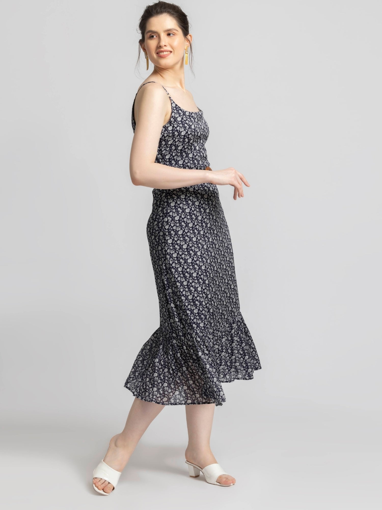 Blue Motif Midi Dress