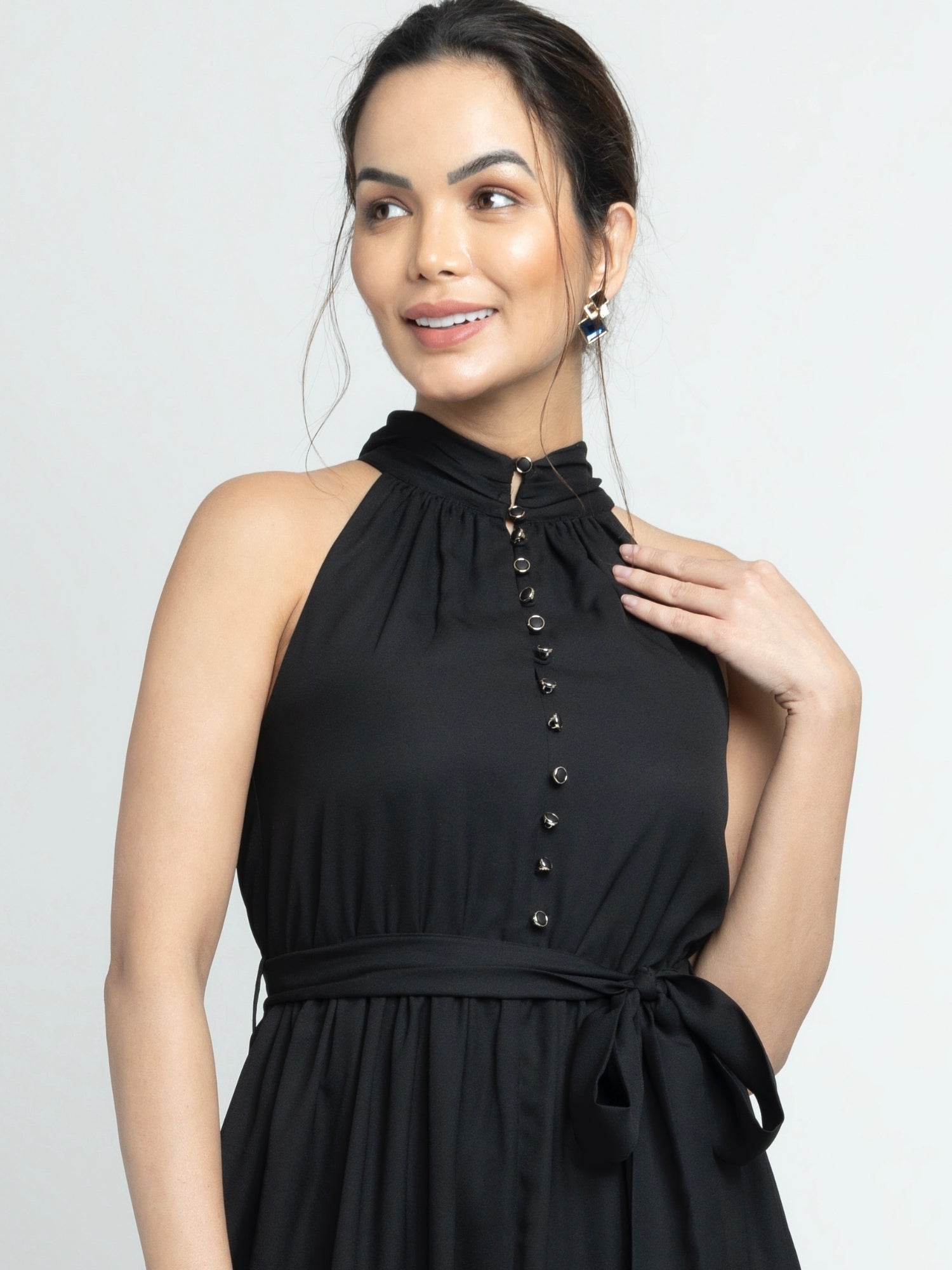 Midnight black Halterneck Midi Dress