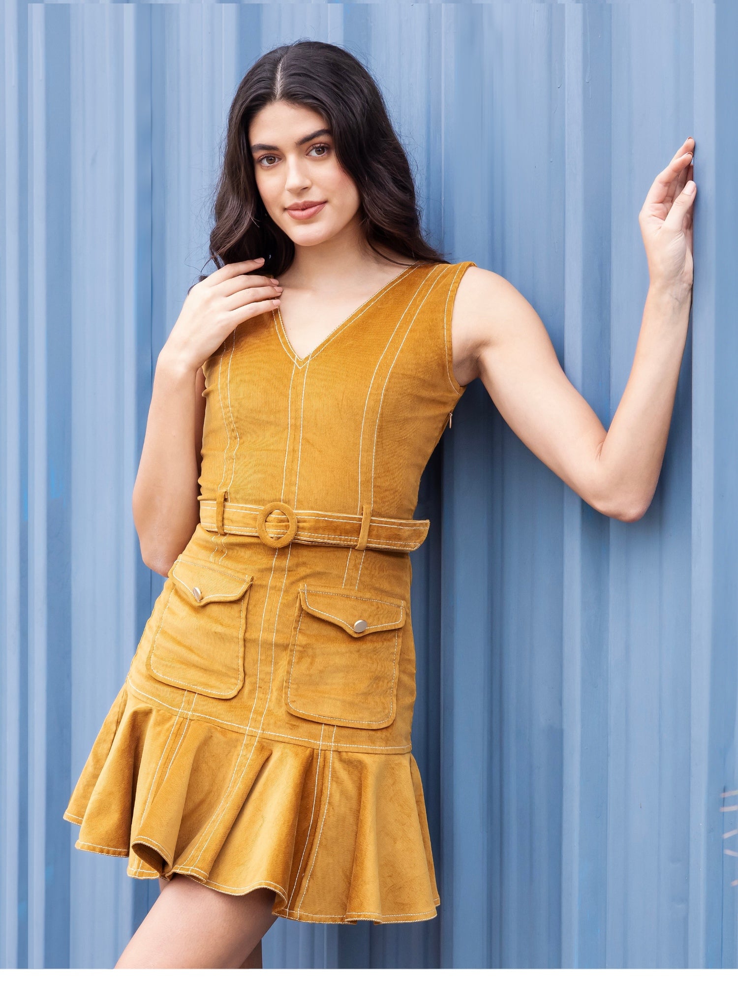 Mustard Charm Corduroy Mini Dress