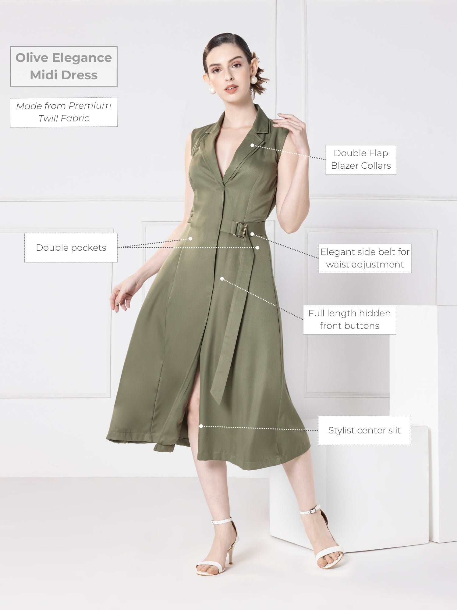 Olive Elegance Midi Dress