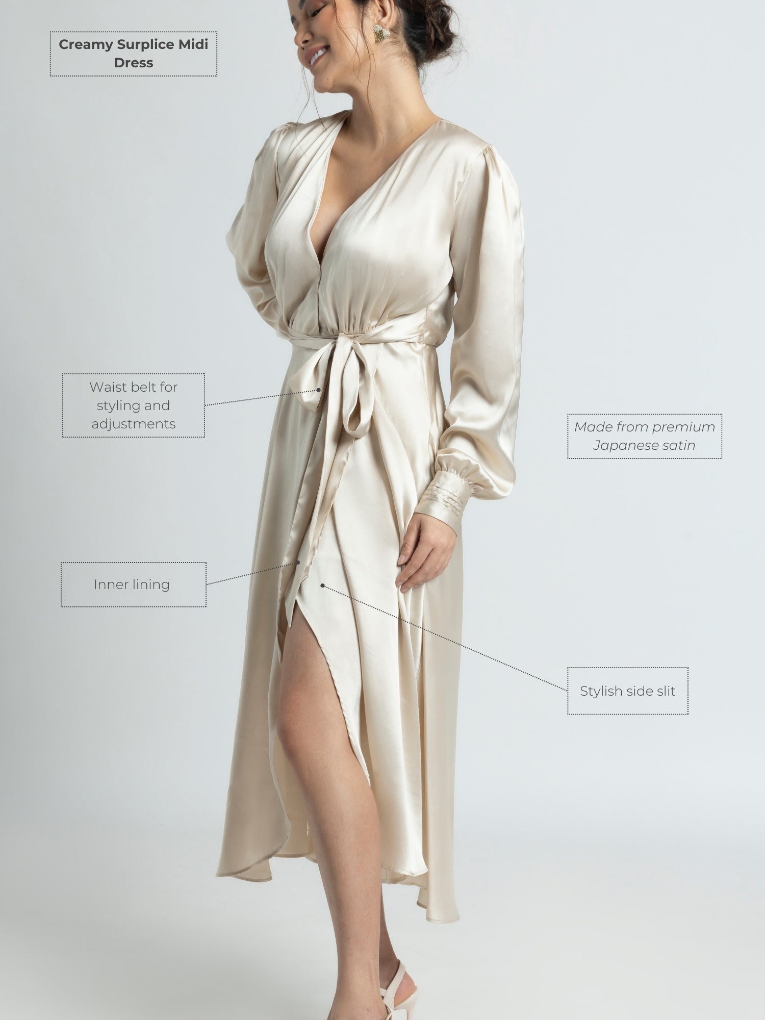 Creamy Surplice Midi Dress